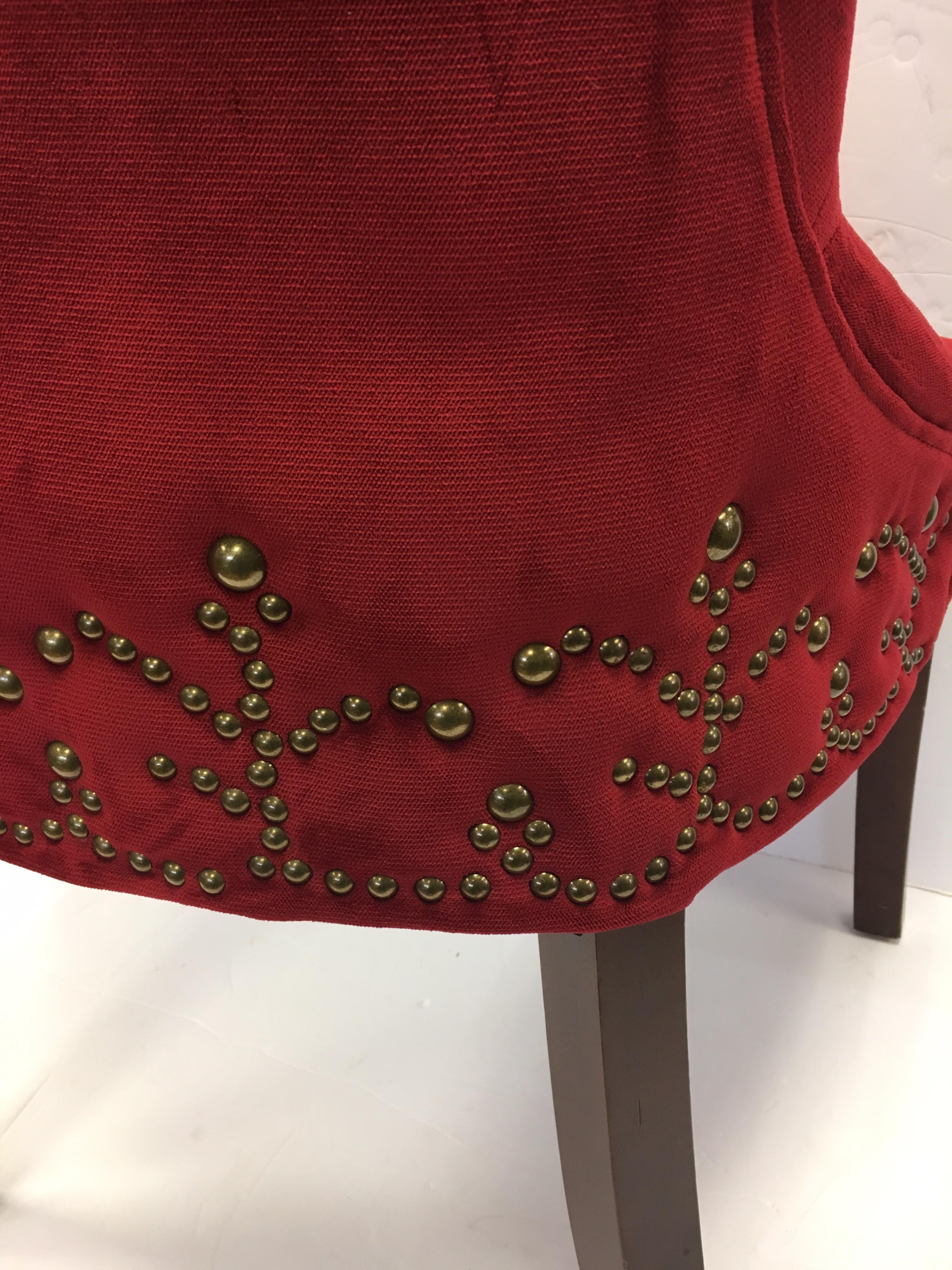 red upholstered dining chairs