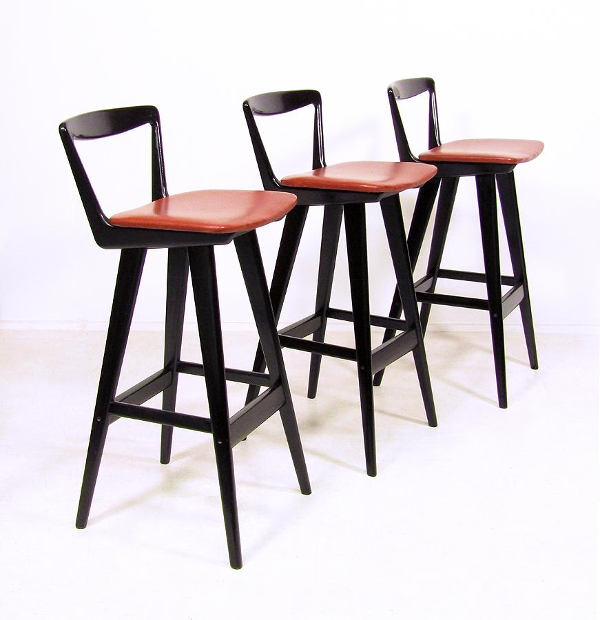 Leather Set of Three Danish 1960s Bar Stools by Rosengren Hansen