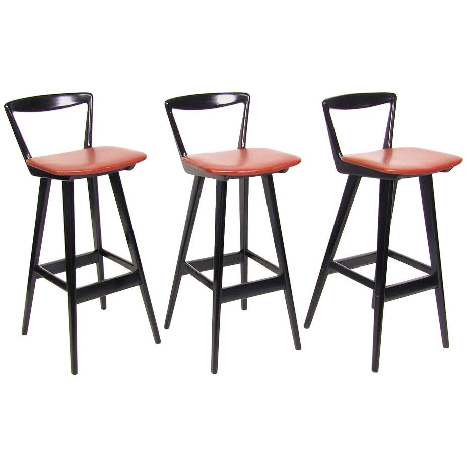 Set of Three Danish 1960s Bar Stools by Rosengren Hansen