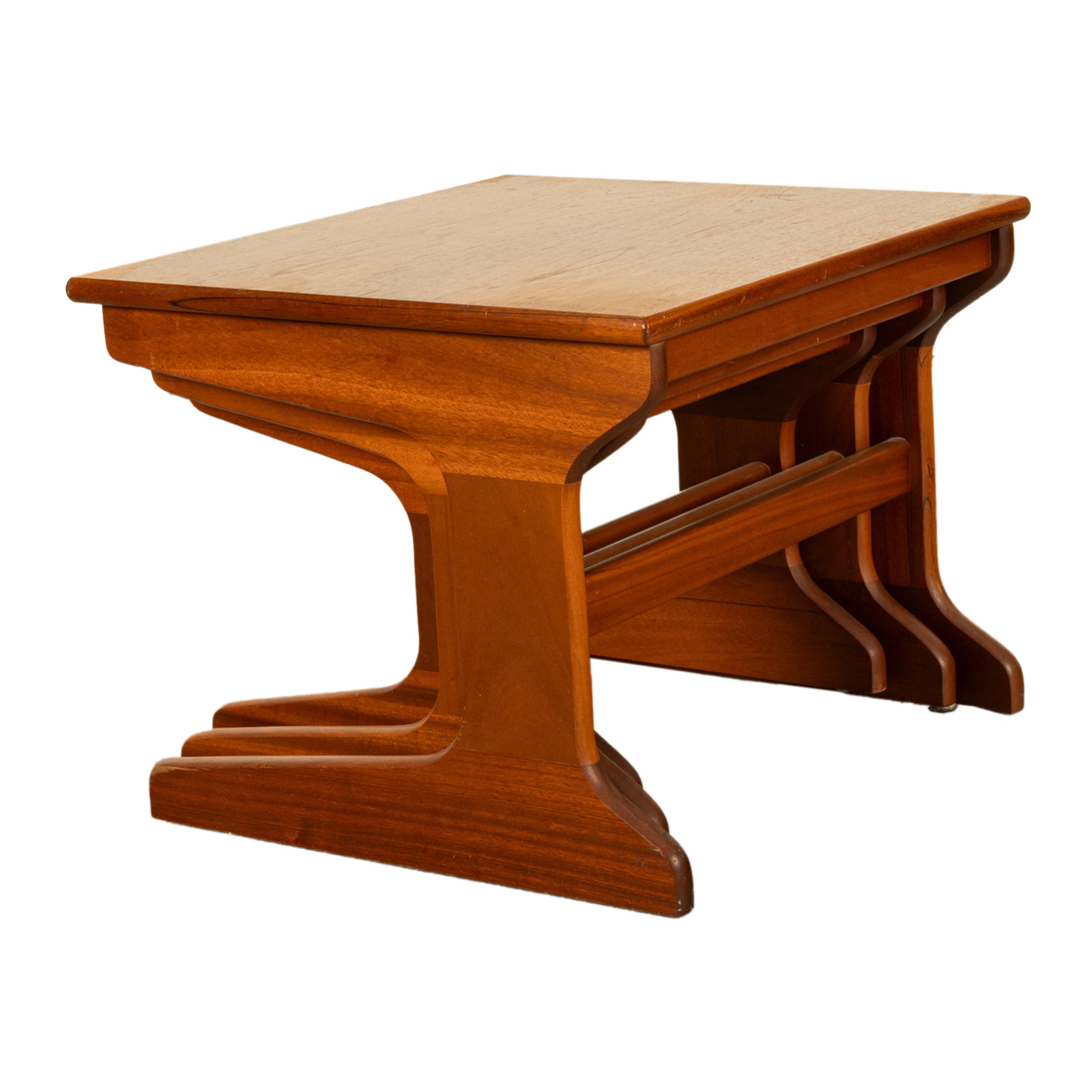 Set of Three Danish Mid Century Modern Teak Nesting Side Coffee Tables 1960s For Sale 8