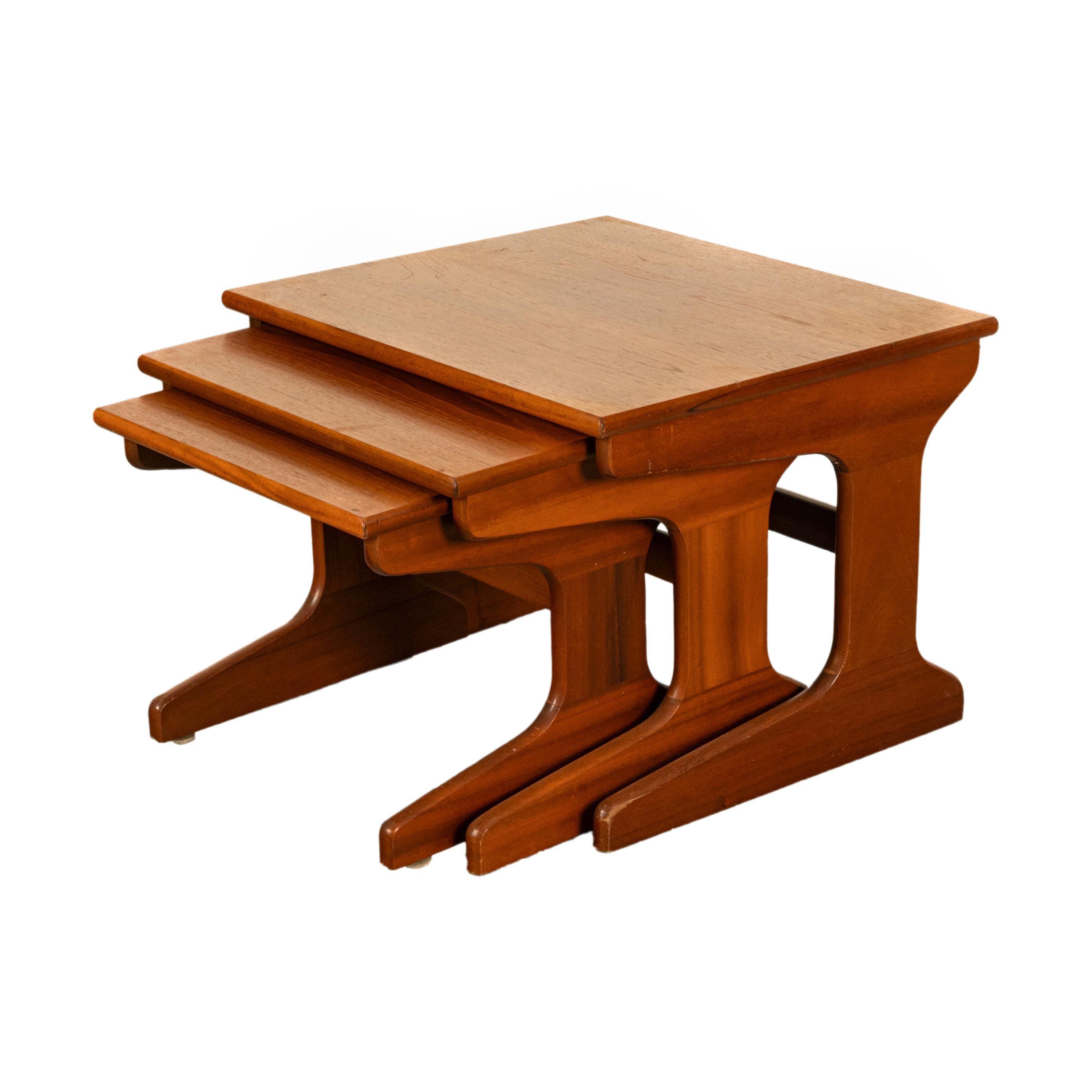 Mid-20th Century Set of Three Danish Mid Century Modern Teak Nesting Side Coffee Tables 1960s For Sale