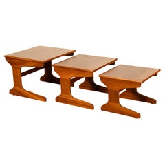Set of Three Danish Mid Century Modern Teak Nesting Side Coffee Tables 1960s