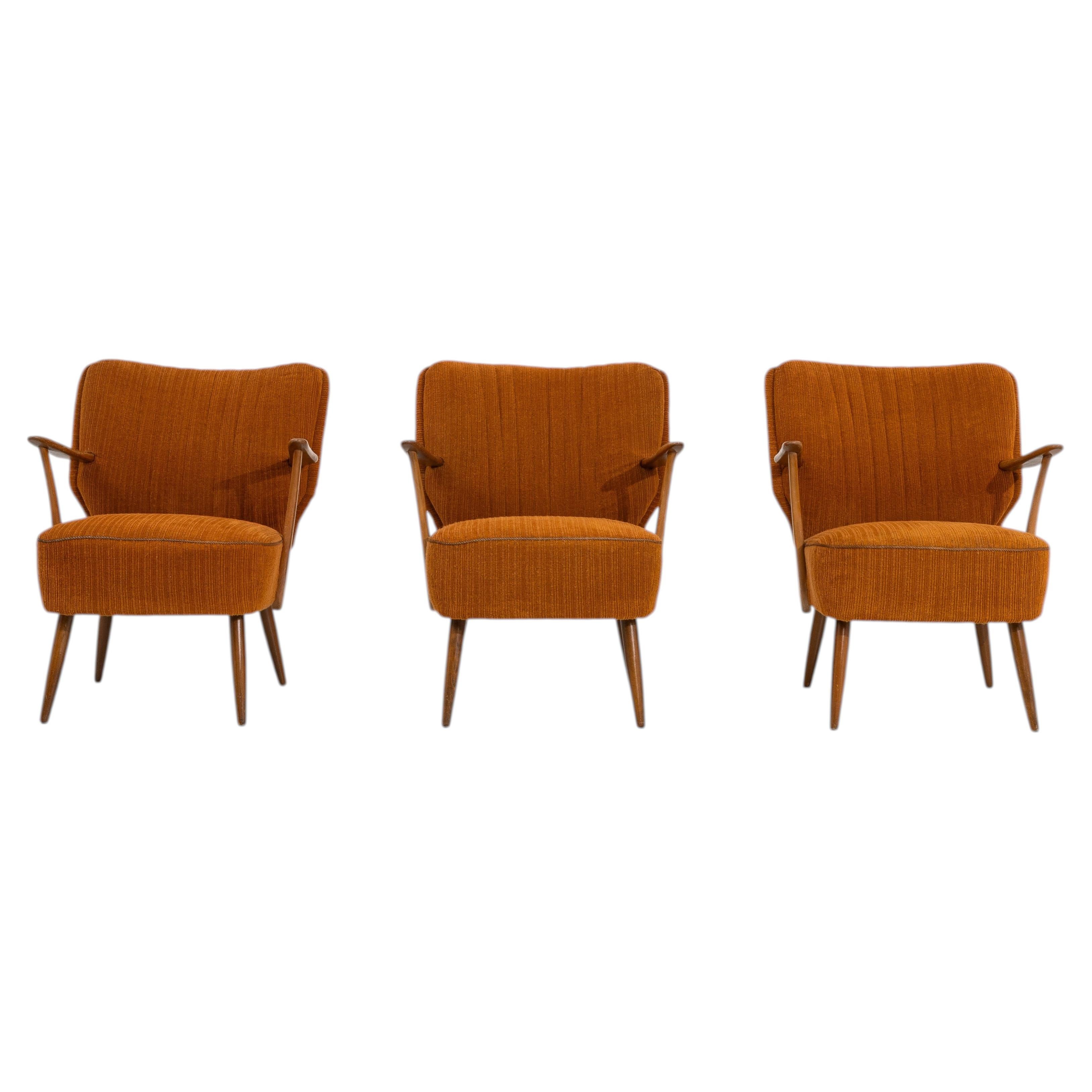 Set of Three Danish Mid-Century Modern Upholstered Armchairs, c.1940 For Sale