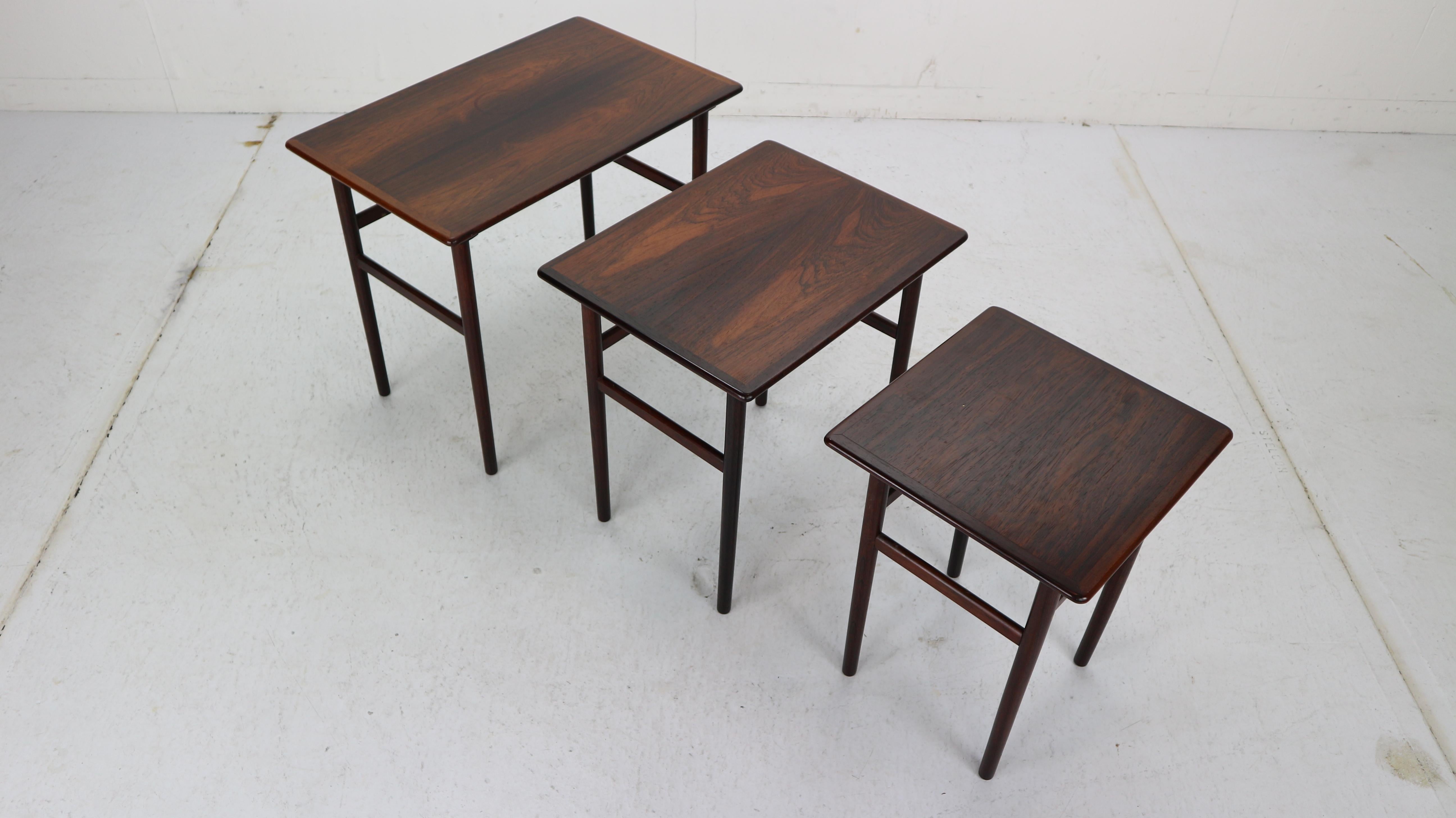 Scandinavian Modern Set of Three Danish Midcentury Rosewood Nesting Tables, 1960s