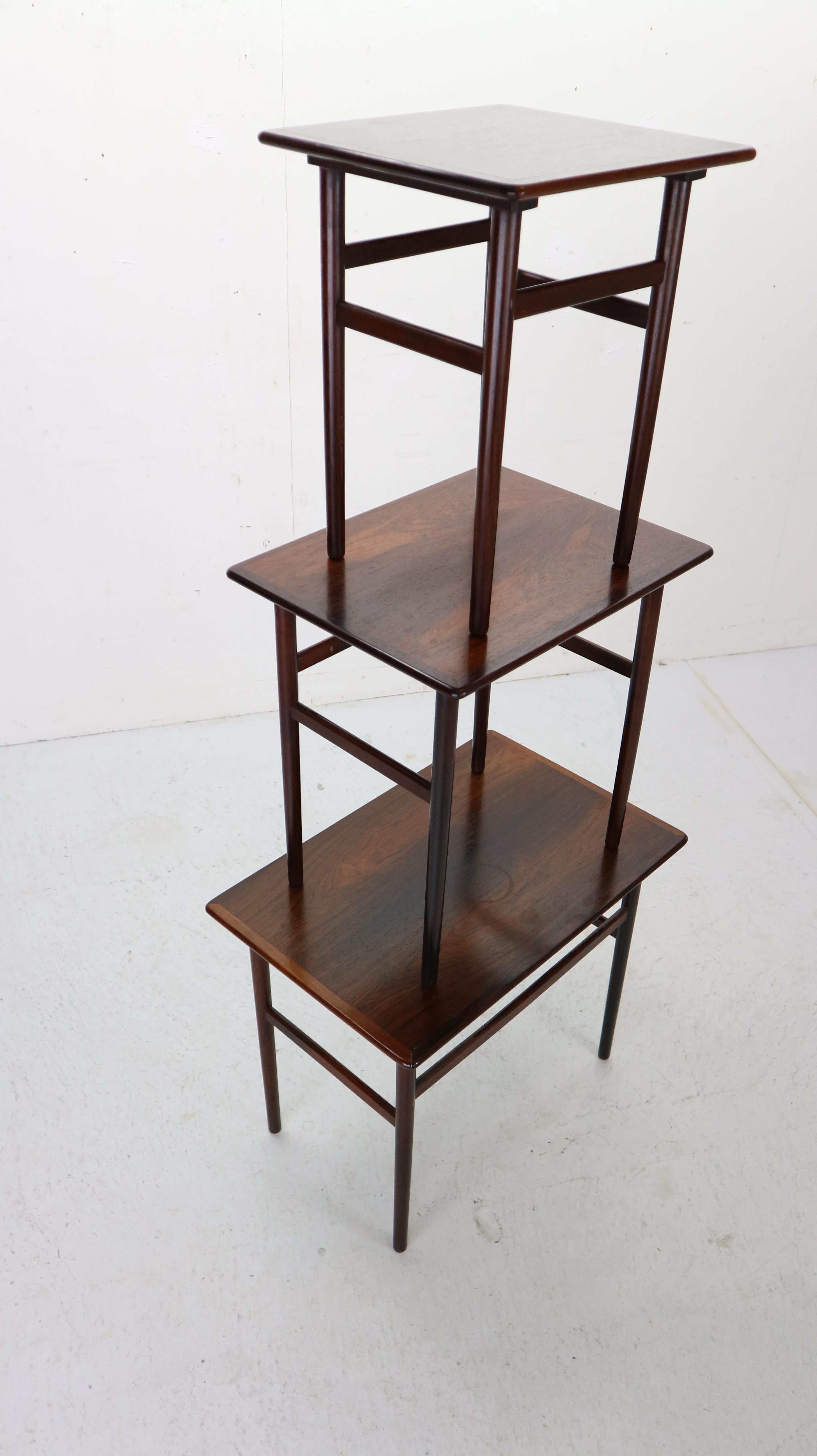 Set of Three Danish Midcentury Rosewood Nesting Tables, 1960s In Good Condition In The Hague, NL