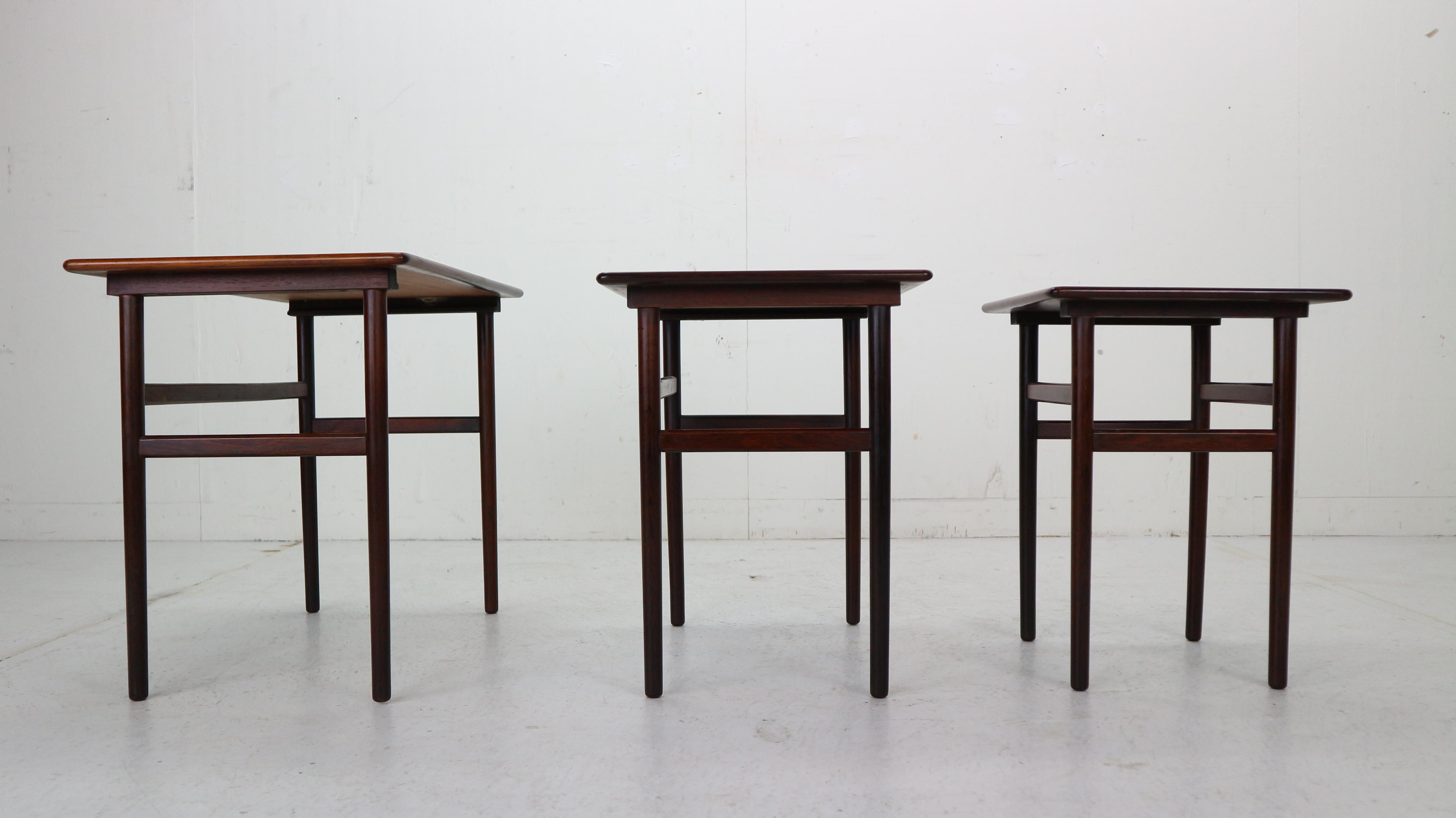 Mid-20th Century Set of Three Danish Midcentury Rosewood Nesting Tables, 1960s