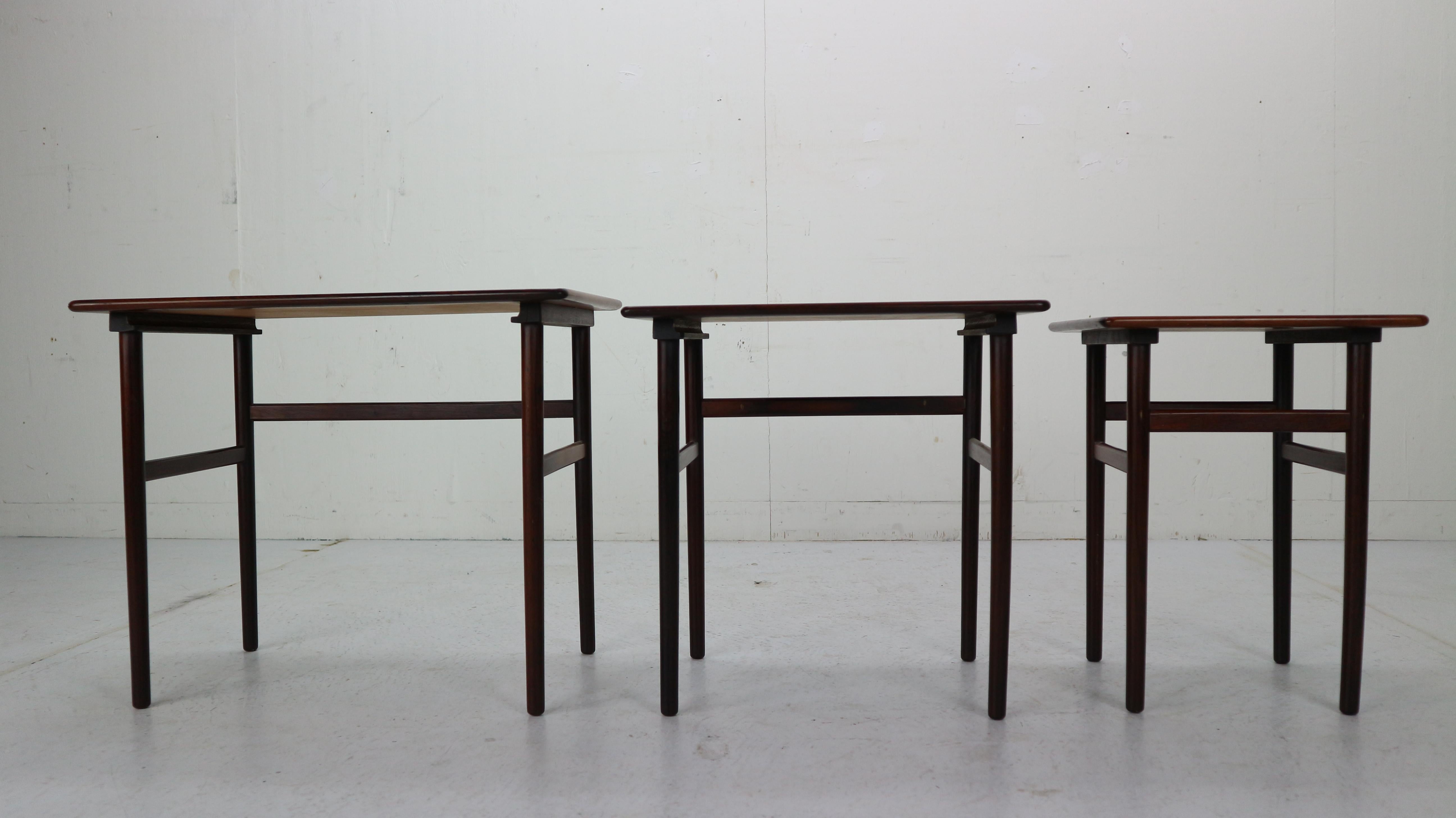 Set of Three Danish Midcentury Rosewood Nesting Tables, 1960s 1