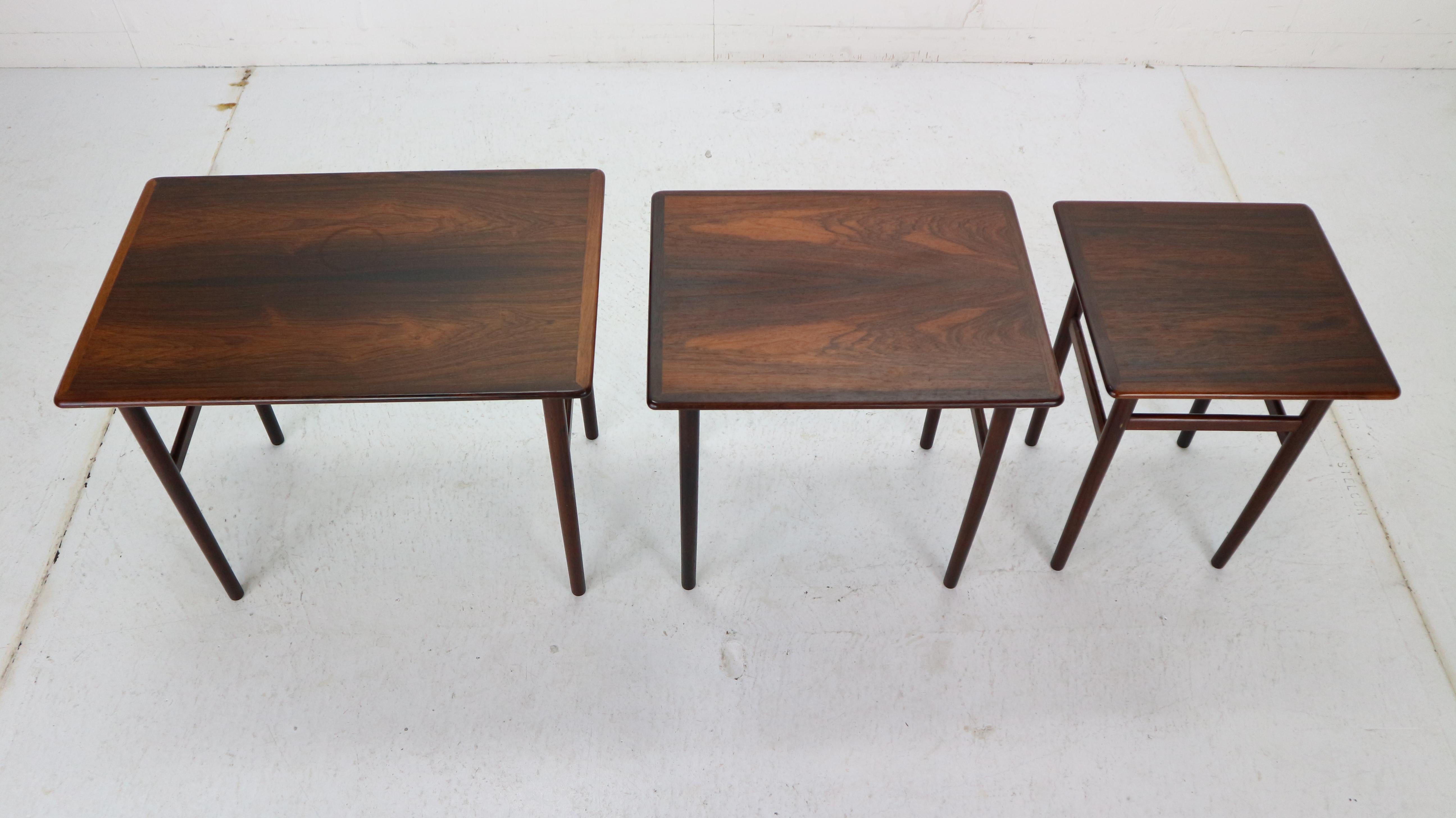 Set of Three Danish Midcentury Rosewood Nesting Tables, 1960s 2