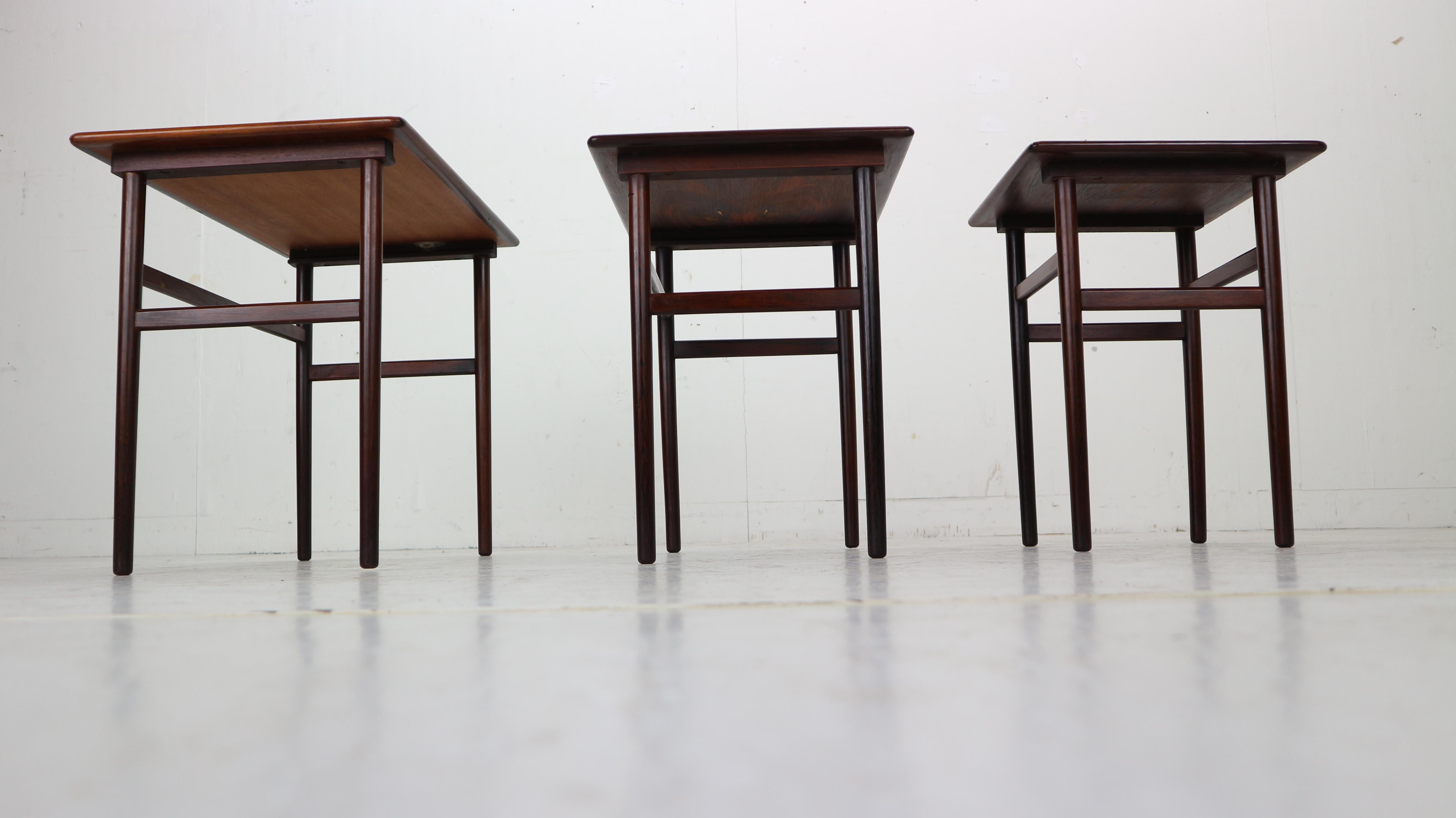 Set of Three Danish Midcentury Rosewood Nesting Tables, 1960s 3