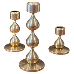 Drei dänische moderne 24 karat vergoldete kerzenleuchter von Hugo Asmussen