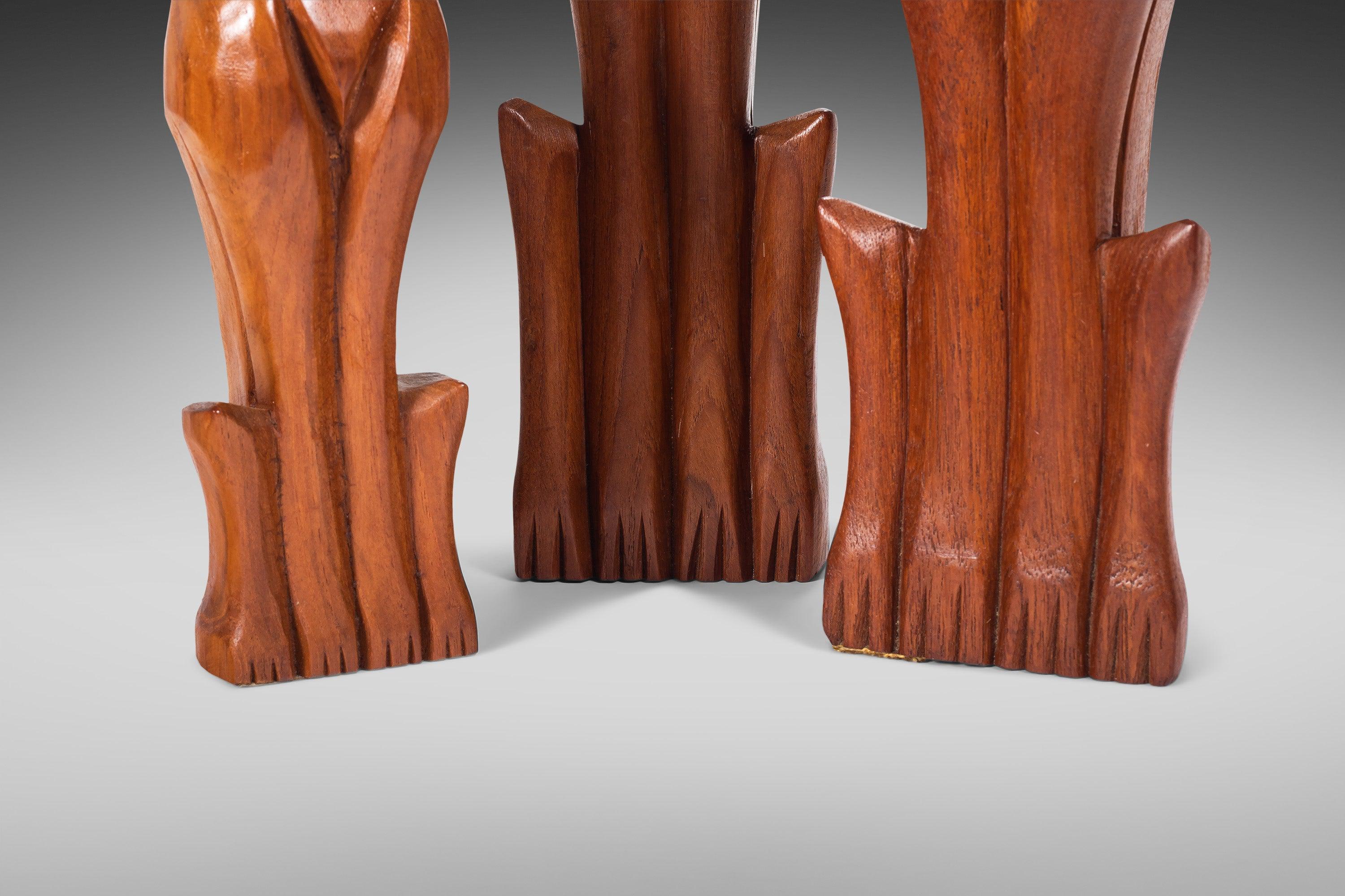 Set of Three Danish Modern Hand Carved Cat Sculptures in Teak, Denmark For Sale 3