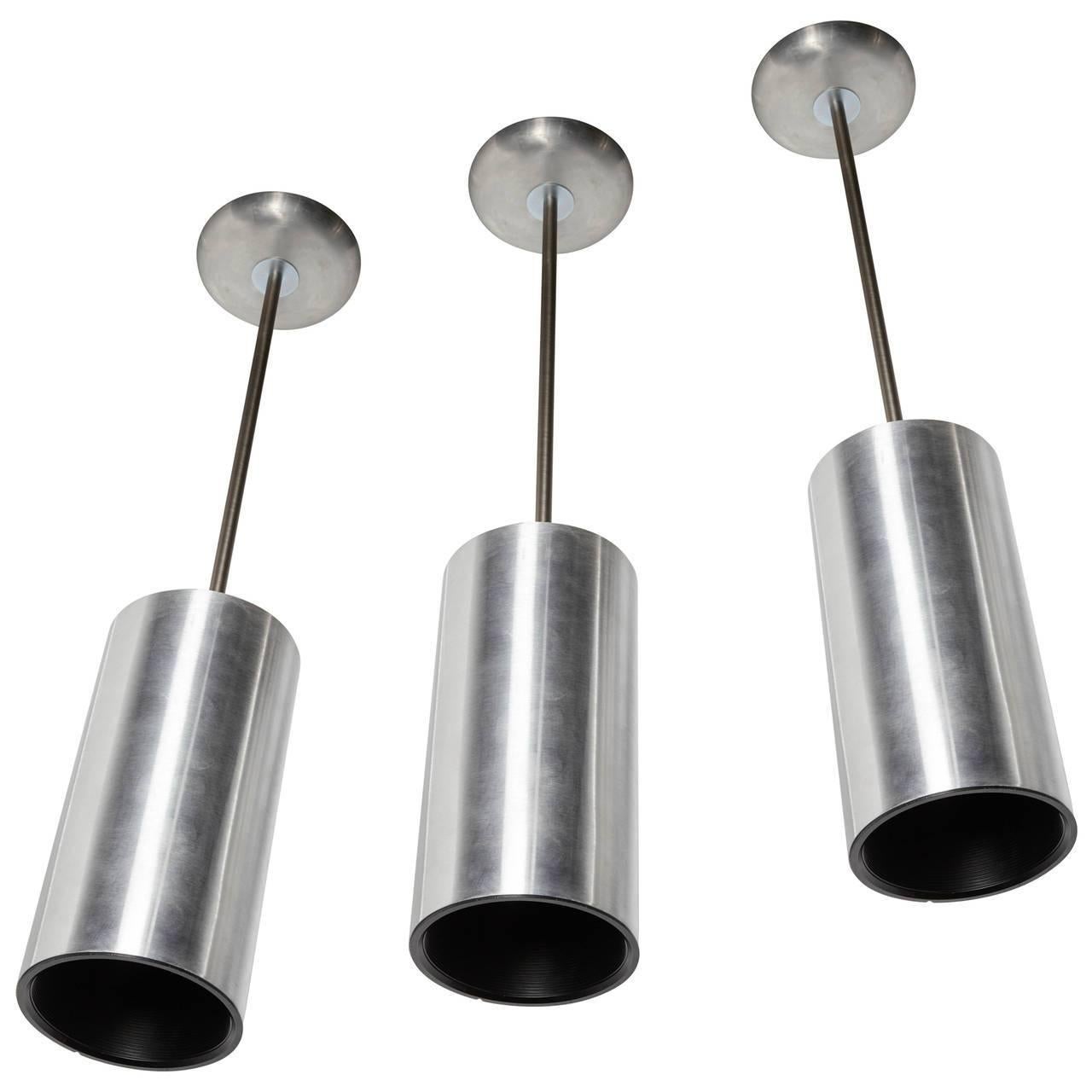 Brushed Set of Three Danish Modern Pendant Lights in the Manner of Jo Hammerborg