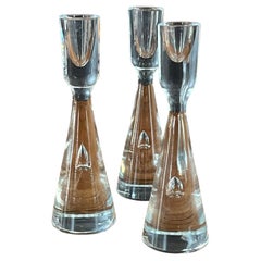 Set of Three Danish Modern "Princess" Glass Bubble Candlesticks by Holmegaard
