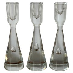 Set of Three Danish Modern "Princess" Glass Bubble Candlesticks by Holmegaard