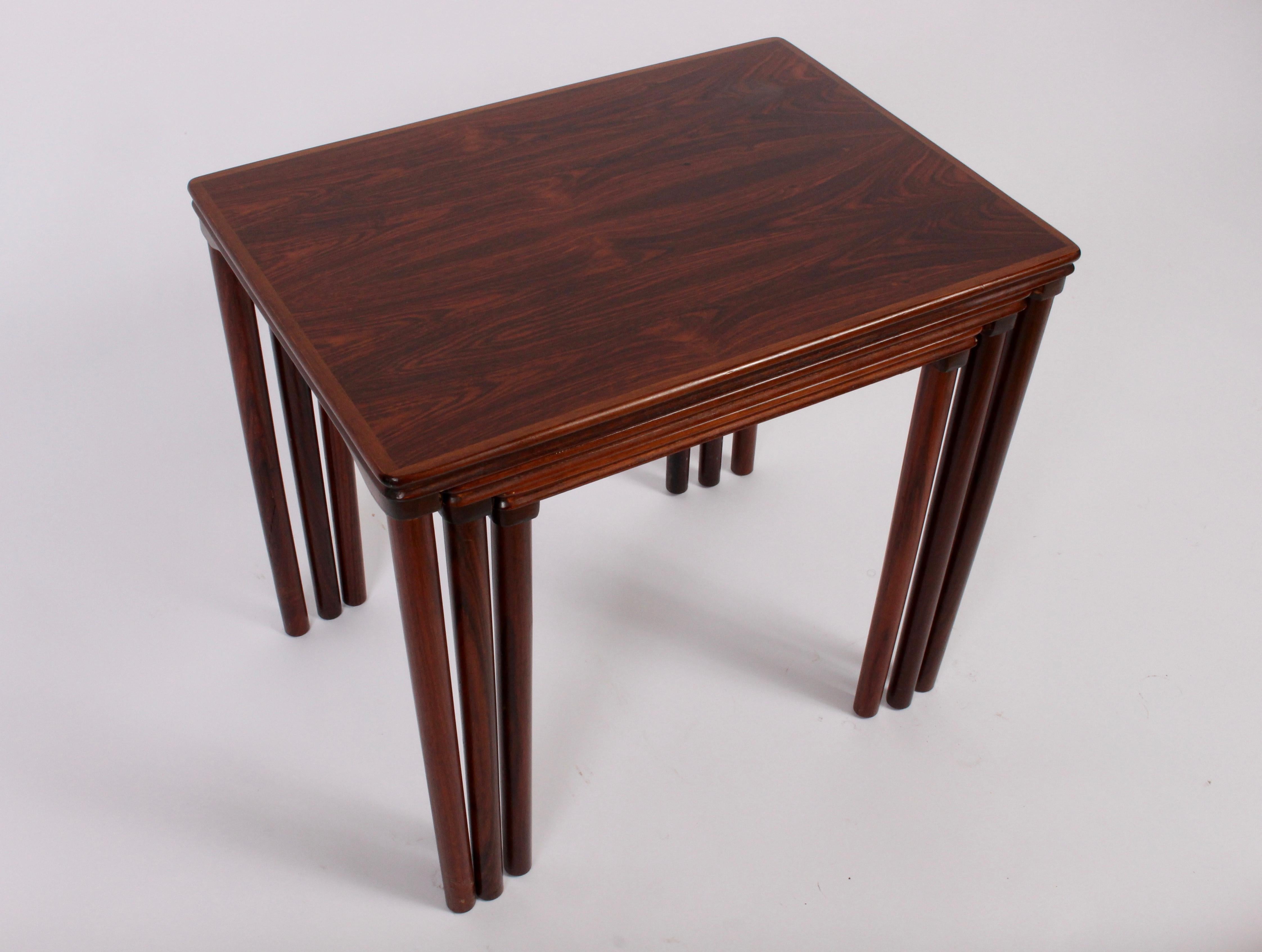 Set of Three Danish Modern Solid Rosewood Stacking Tables, Circa 1960 2