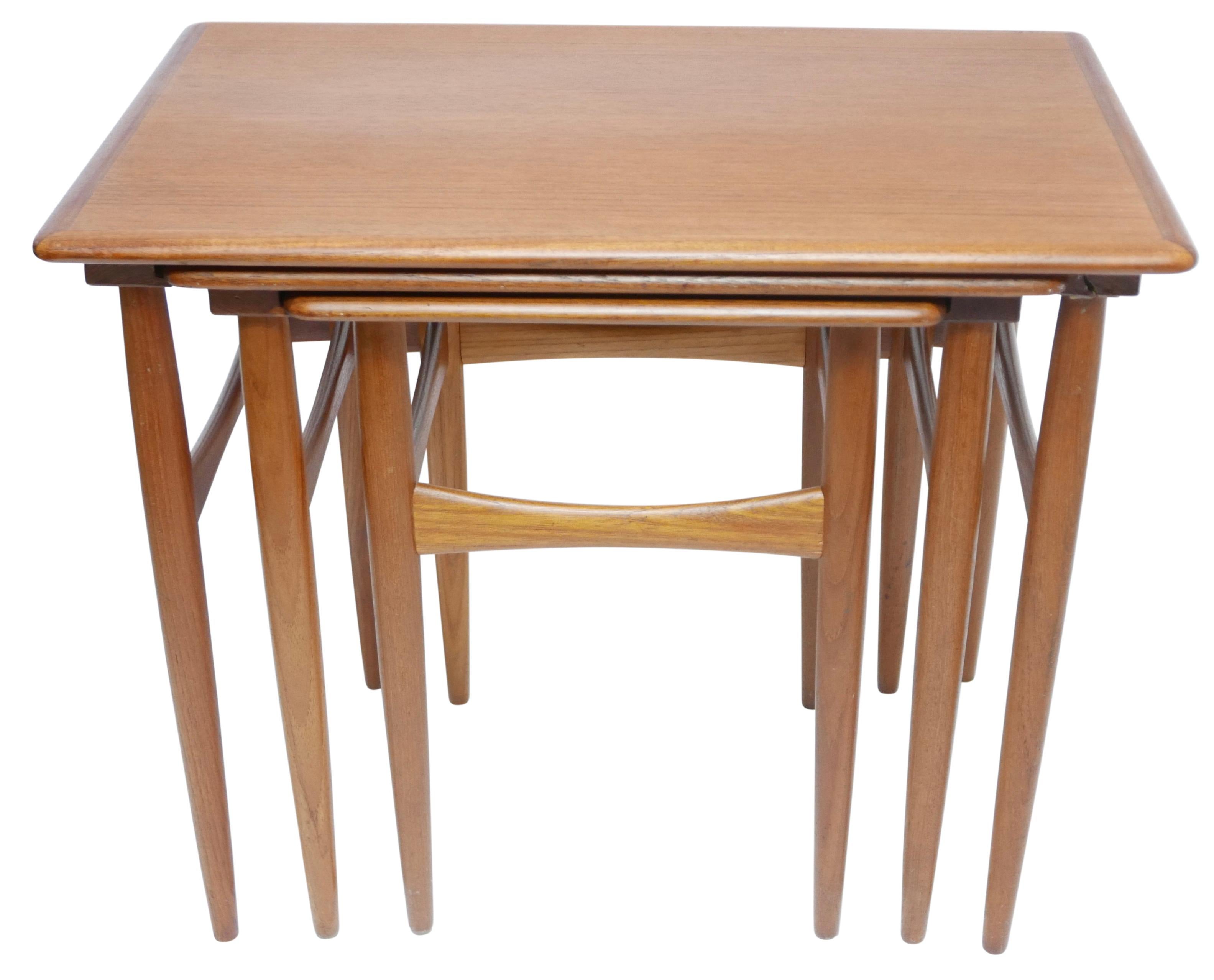Mid-Century Modern Set of Three Danish Modern Teak Wood Nesting Tables