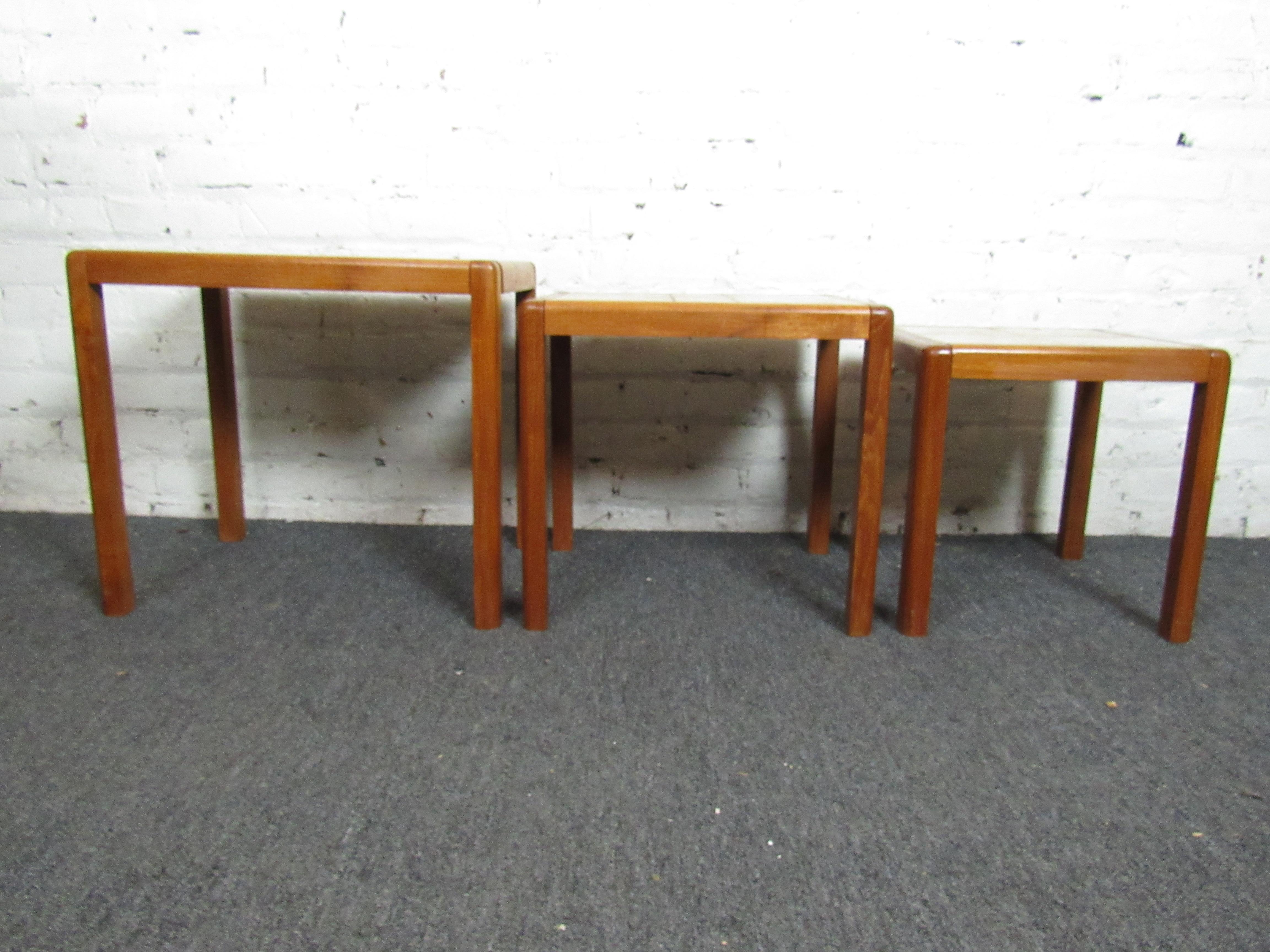 Set of Three Danish Tile Top Nesting Tables For Sale 2