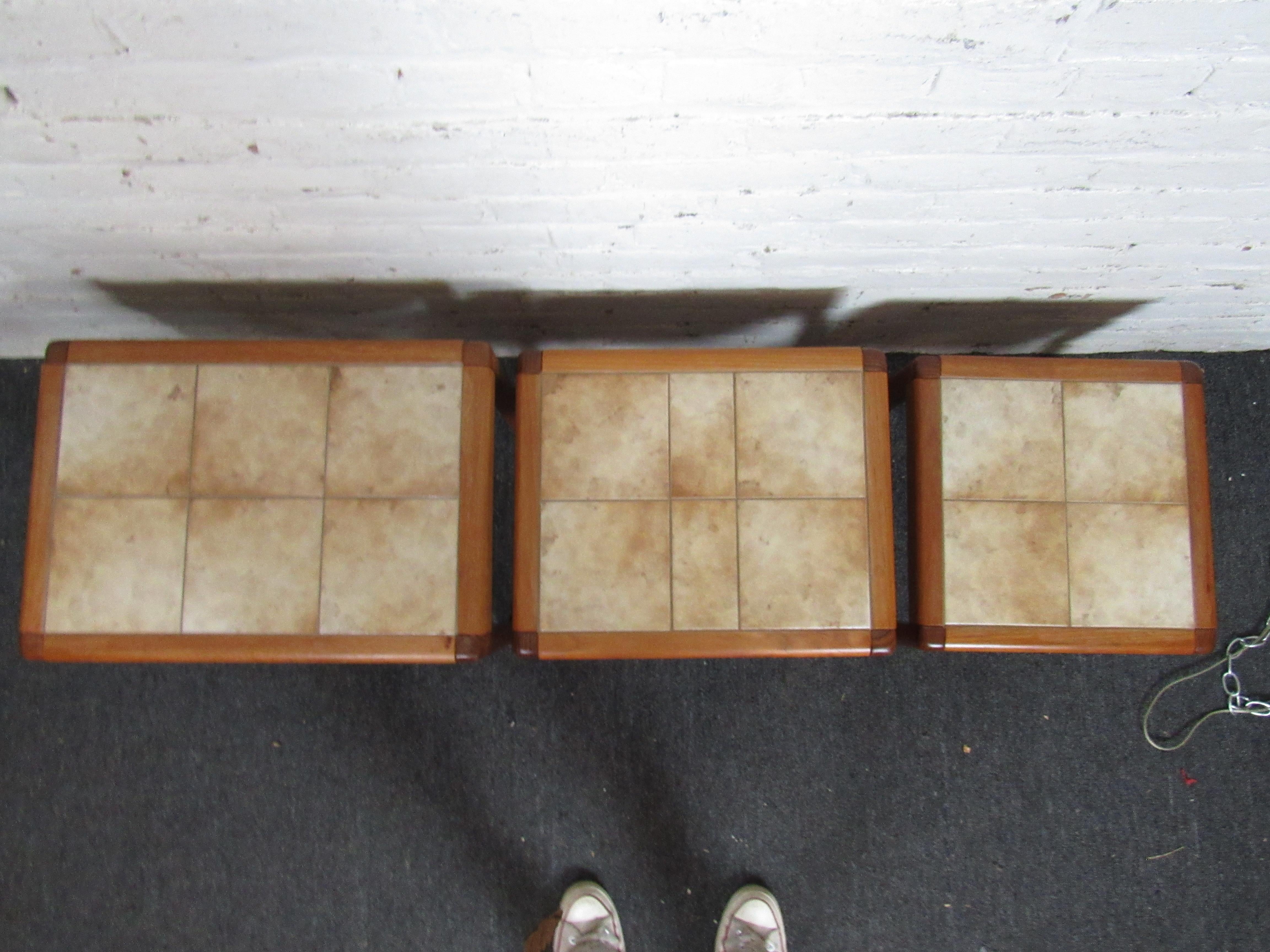 Set of Three Danish Tile Top Nesting Tables For Sale 3