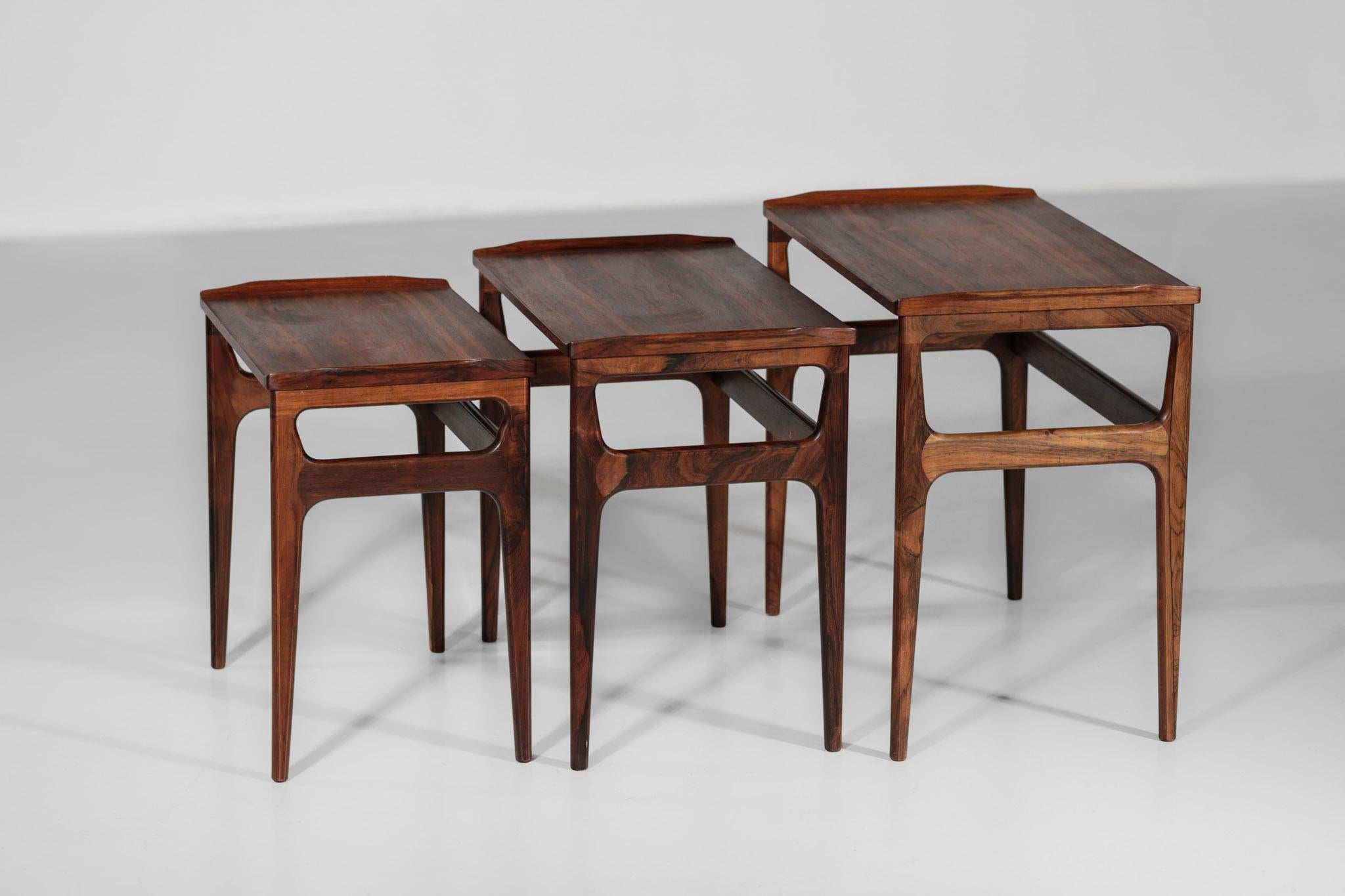 Set of Three Danish Nesting Tables in Rosewood Scandinavian Design Coffee Tables 4