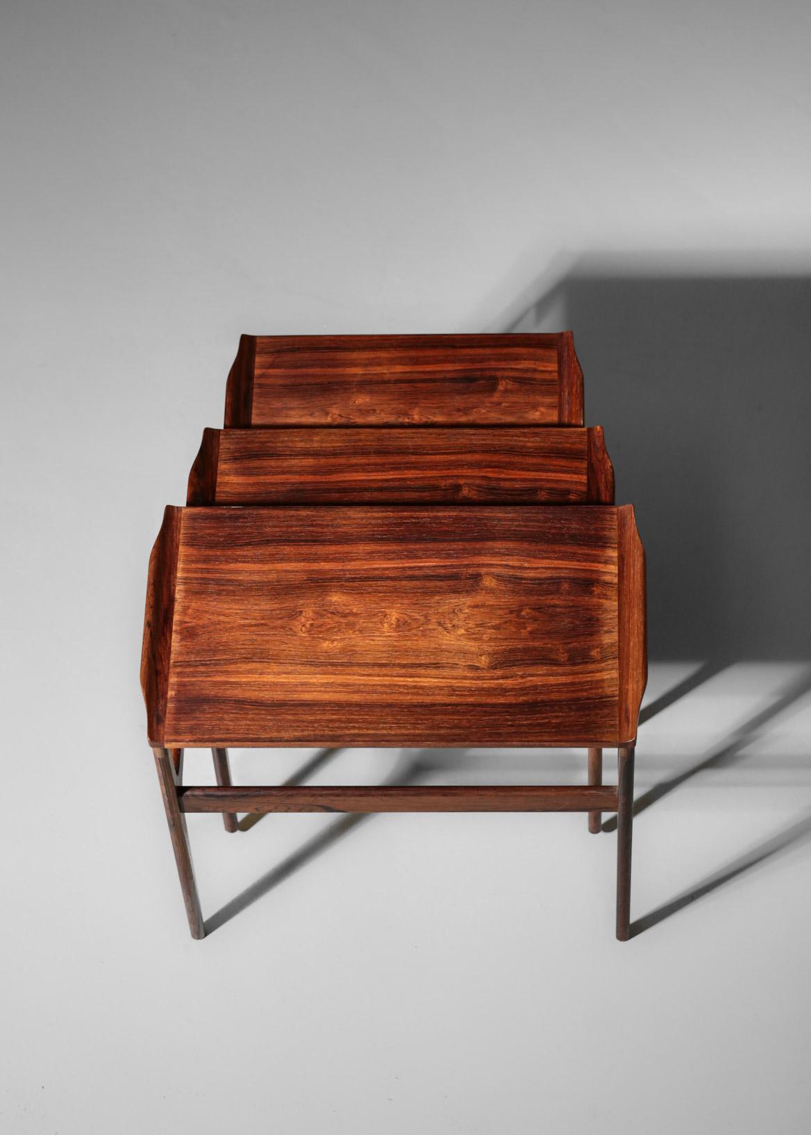 Set of Three Danish Nesting Tables in Rosewood Scandinavian Design Coffee Tables 5