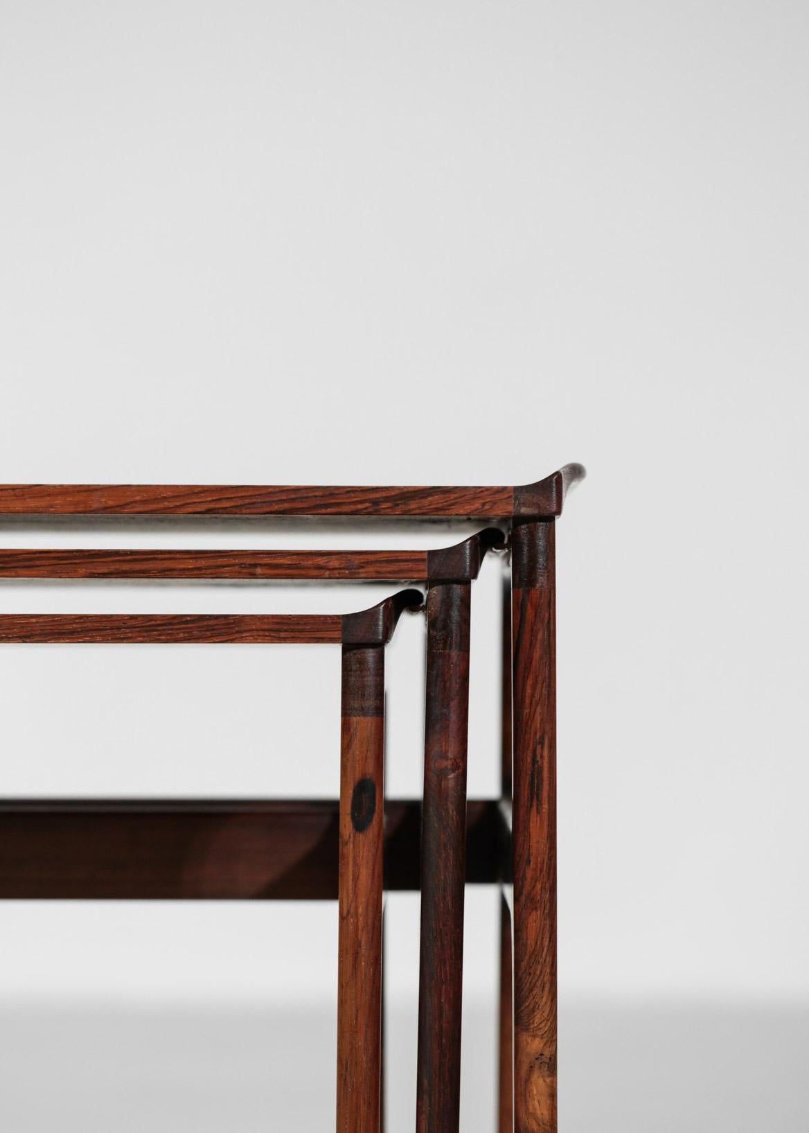 Mid-Century Modern Set of Three Danish Nesting Tables in Rosewood Scandinavian Design Coffee Tables