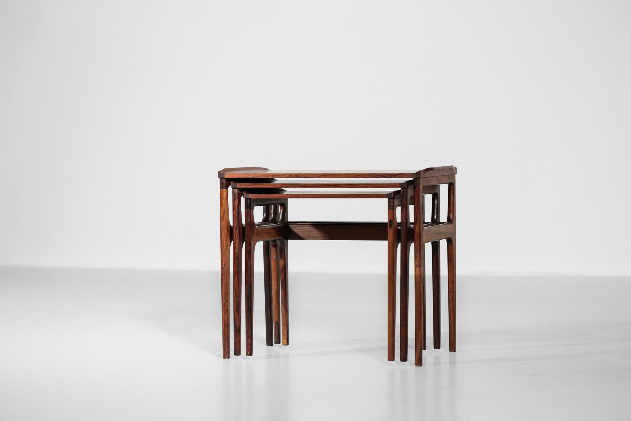 Mid-20th Century Set of Three Danish Nesting Tables in Rosewood Scandinavian Design Coffee Tables