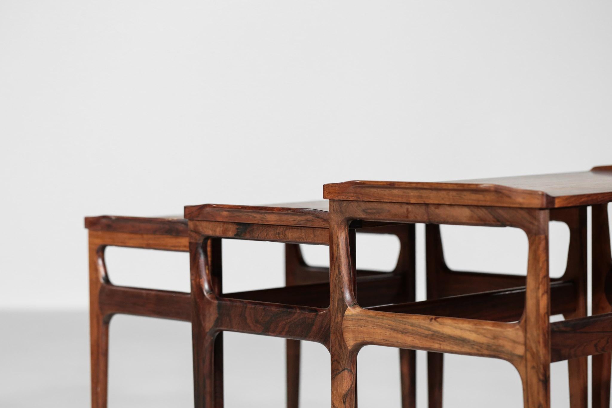 Set of Three Danish Nesting Tables in Rosewood Scandinavian Design Coffee Tables 1
