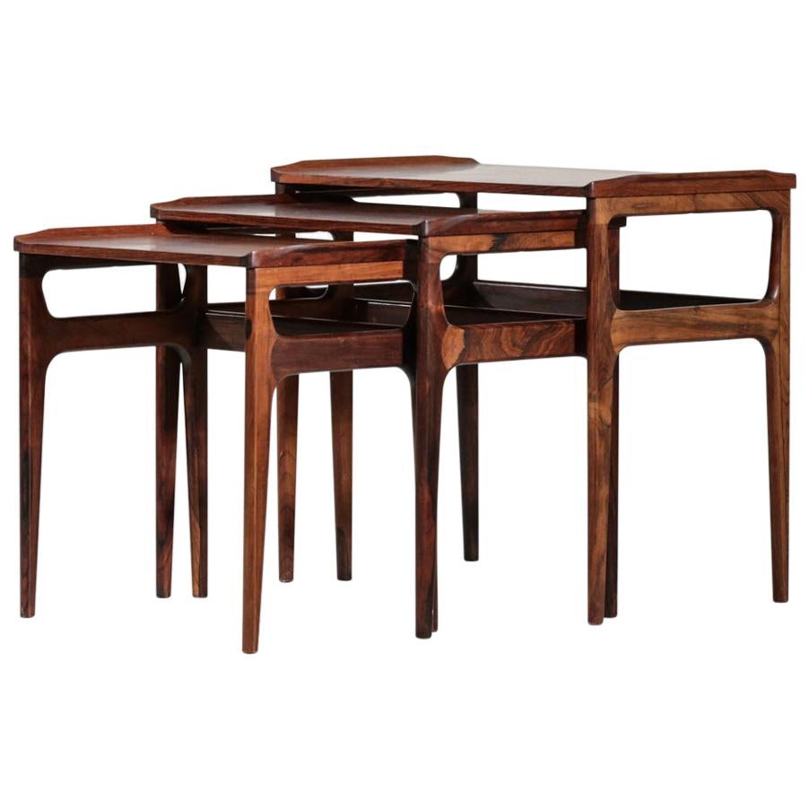 Set of Three Danish Nesting Tables in Rosewood Scandinavian Design Coffee Tables