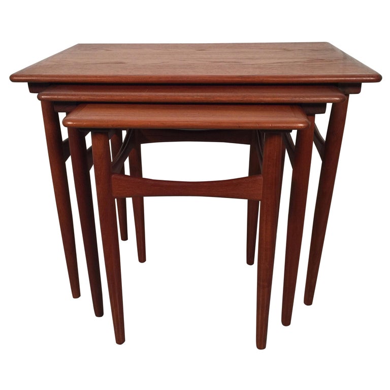 Set of Three Danish Teak Nesting Tables For Sale at 1stDibs