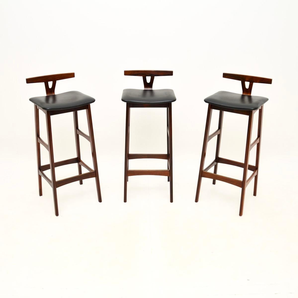 Mid-Century Modern Set of Three Danish Vintage Bar Stools by Dyrlund