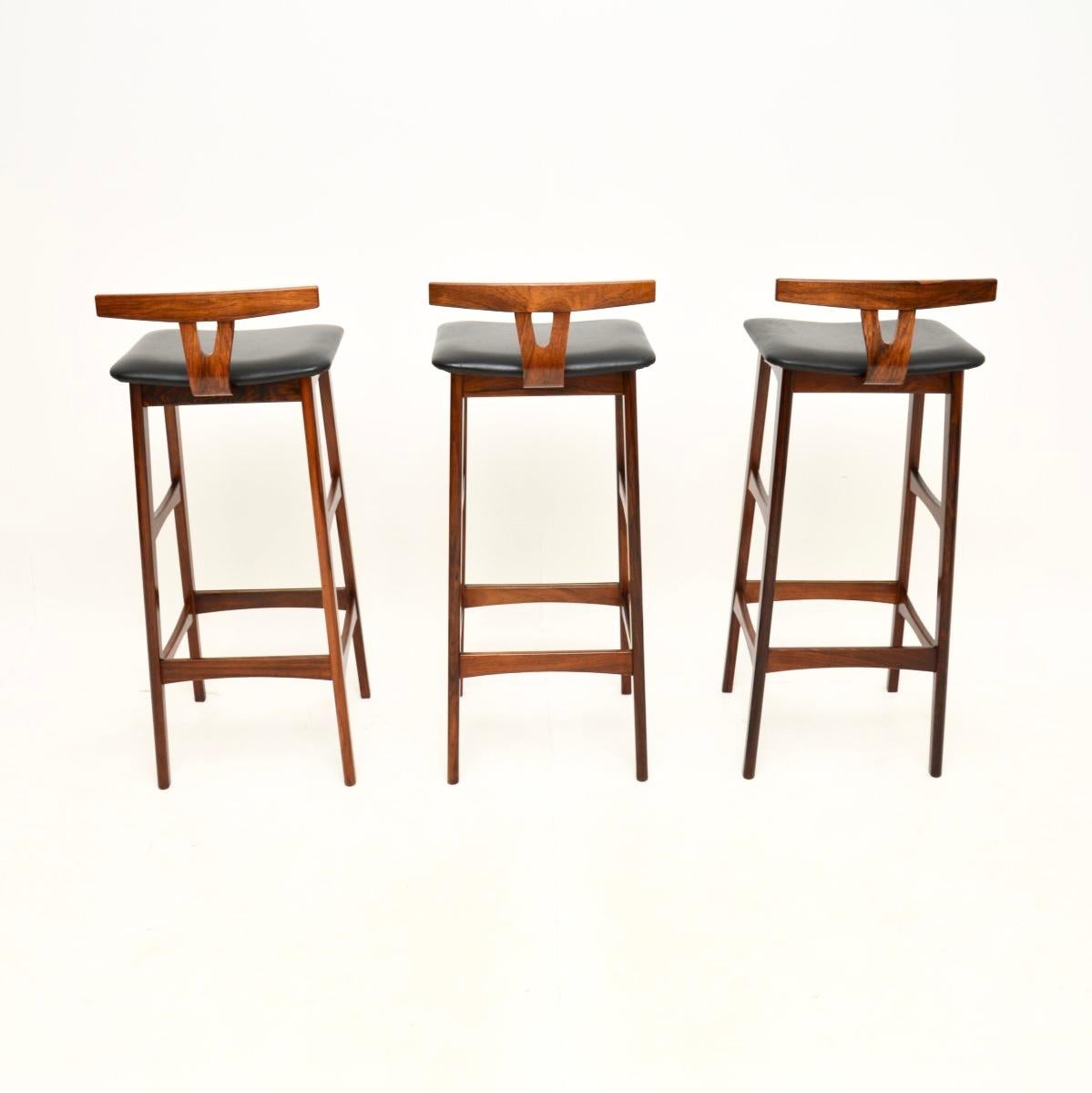 Mid-20th Century Set of Three Danish Vintage Bar Stools by Dyrlund