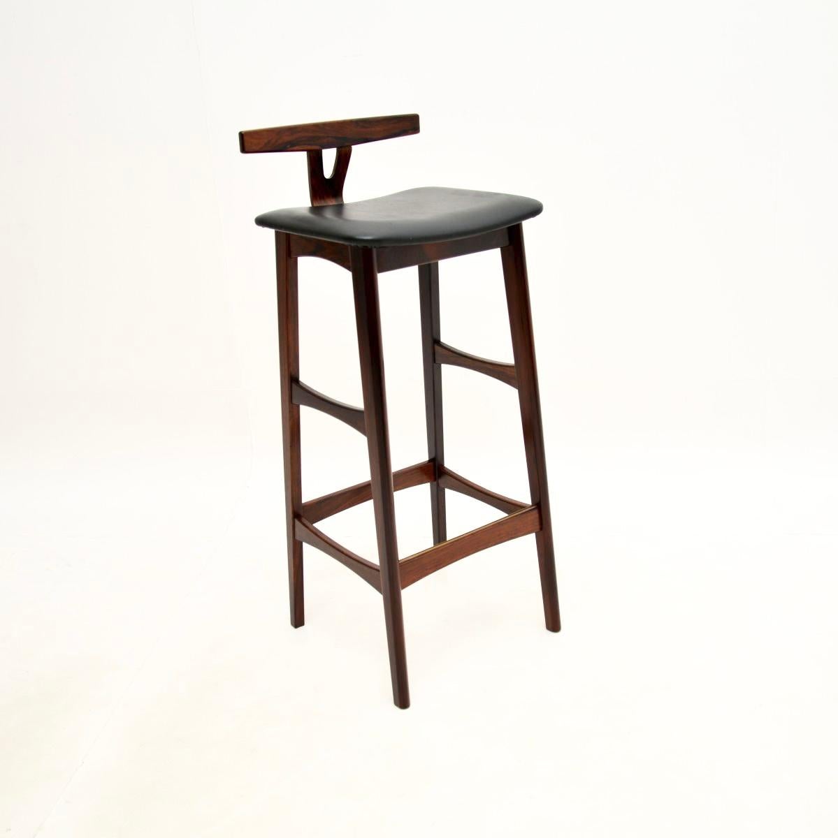 Leather Set of Three Danish Vintage Bar Stools by Dyrlund