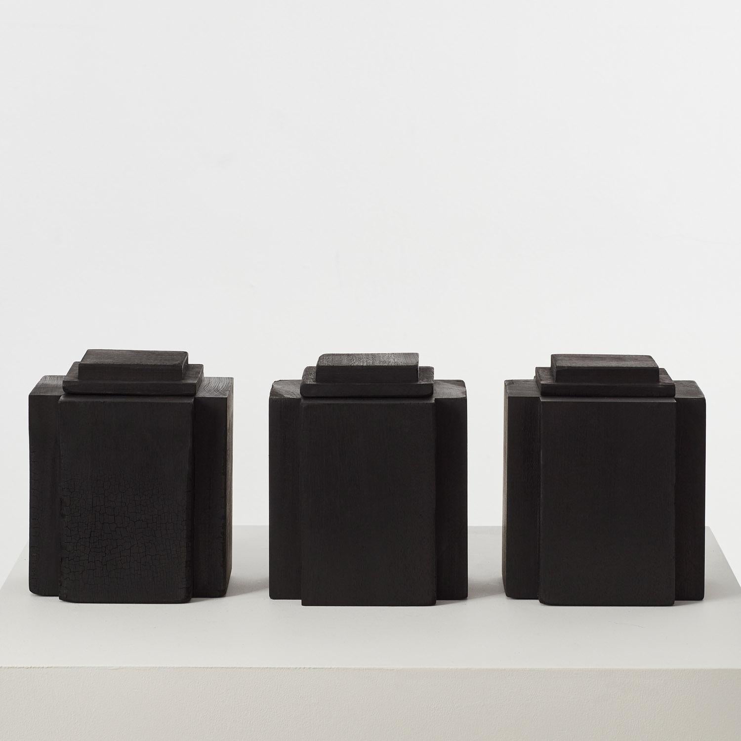 British Set of three David Horan charred wood vessels - UK, 2024 For Sale