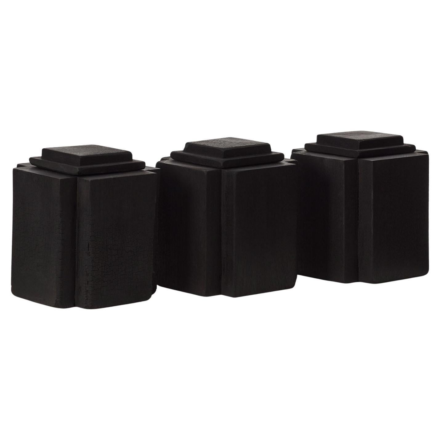 Set of three David Horan charred wood vessels - UK, 2024 For Sale