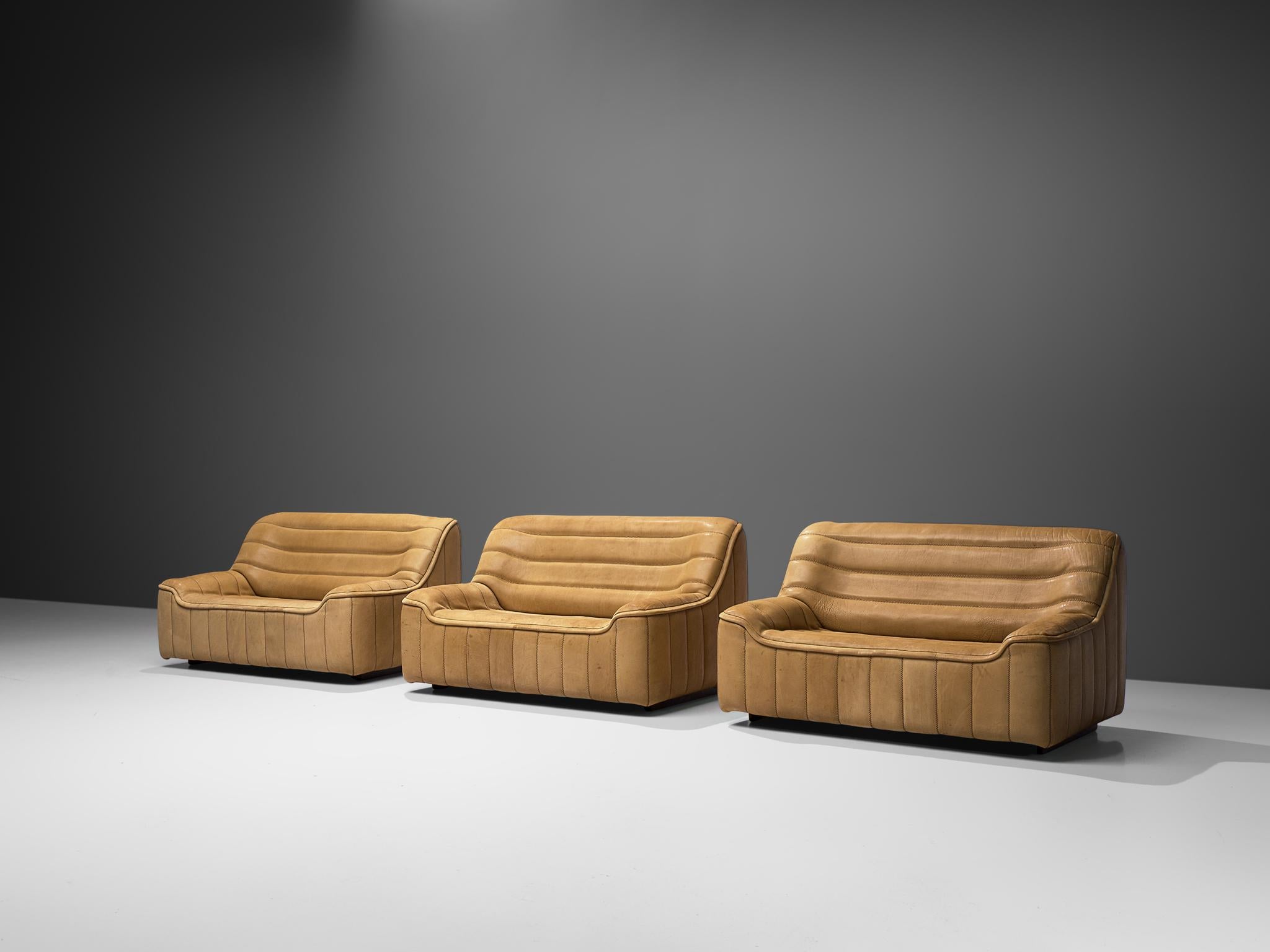 Swiss Set of Three De Sede 'DS84'  Settees in Naturel Buffalo Leather