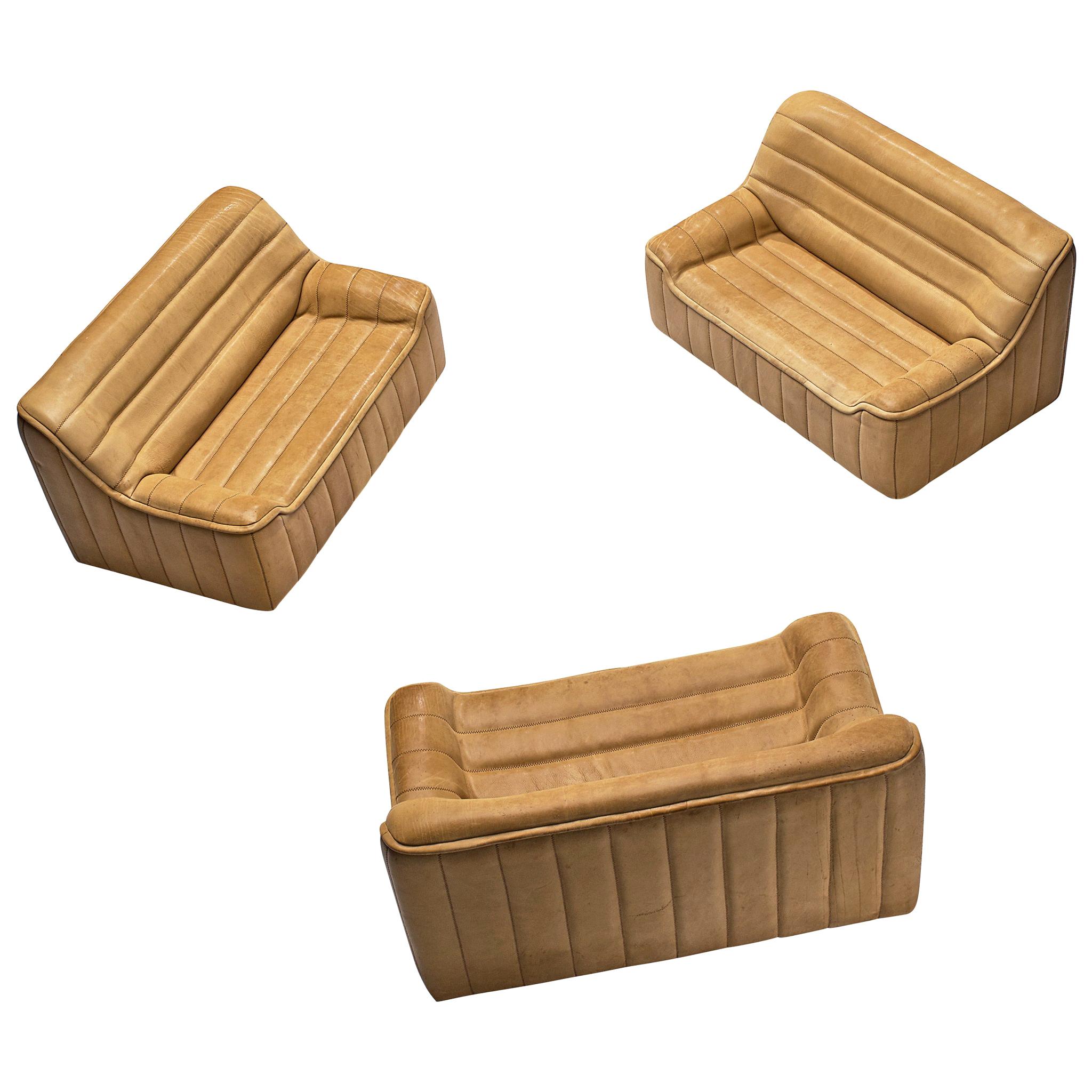 Set of Three De Sede 'DS84'  Settees in Naturel Buffalo Leather