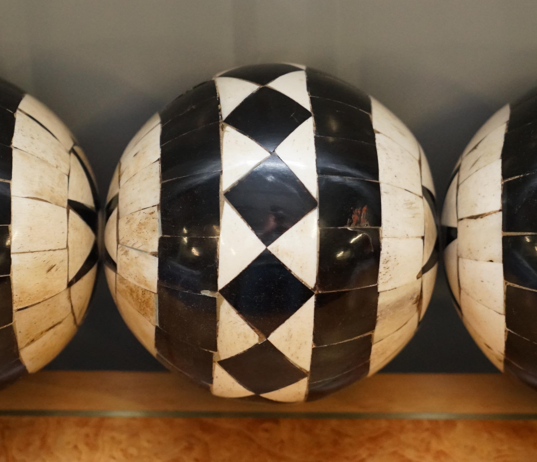 Set of Three Decorative Bone and Horn Inlaid Balls with Ebonized Contrast Color 1