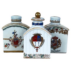 Set of Three Decorative Chinese Export Ceramic Tea Caddies, Late 20th Century