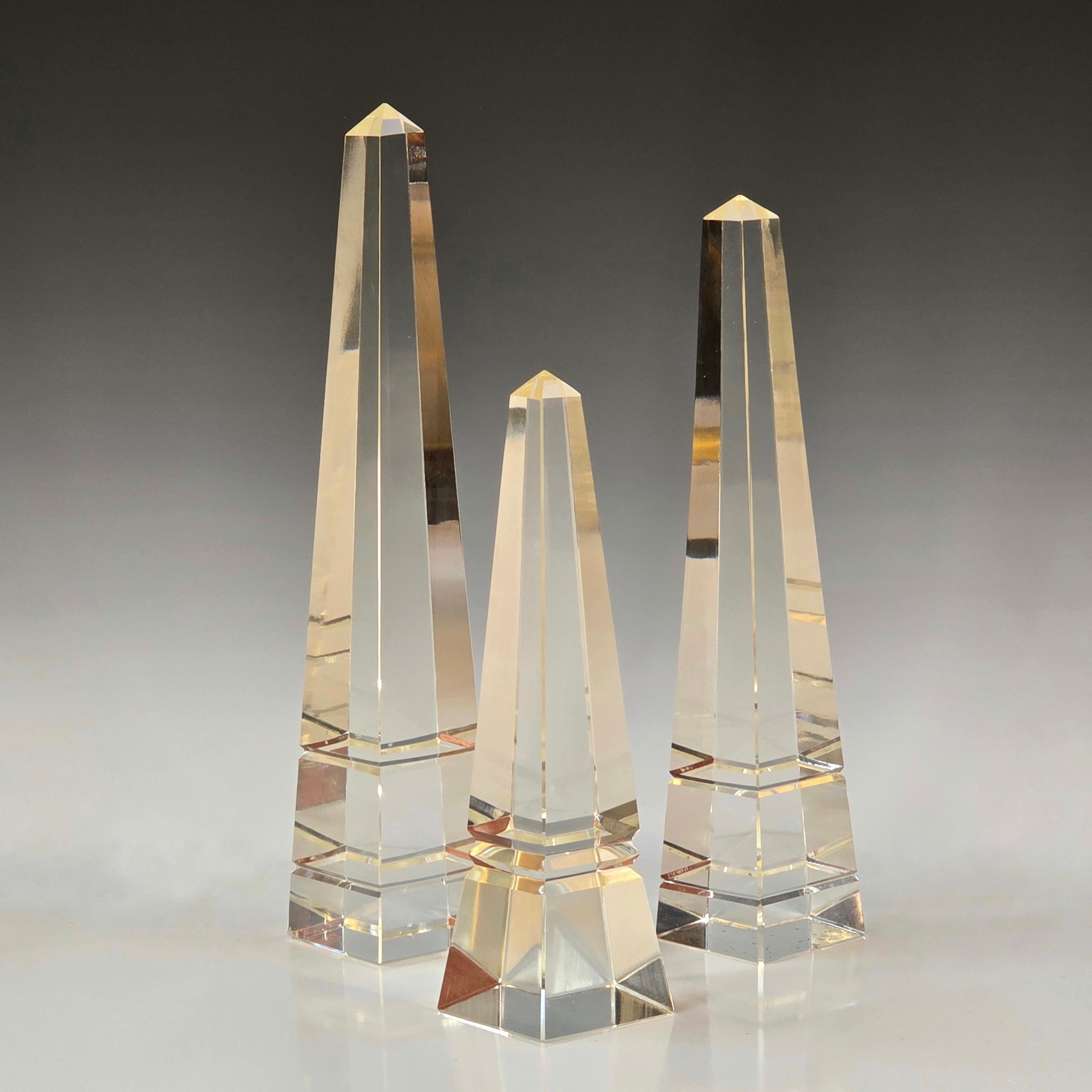 Set of Three Decorative Cut Crystal Obelisks For Sale 4