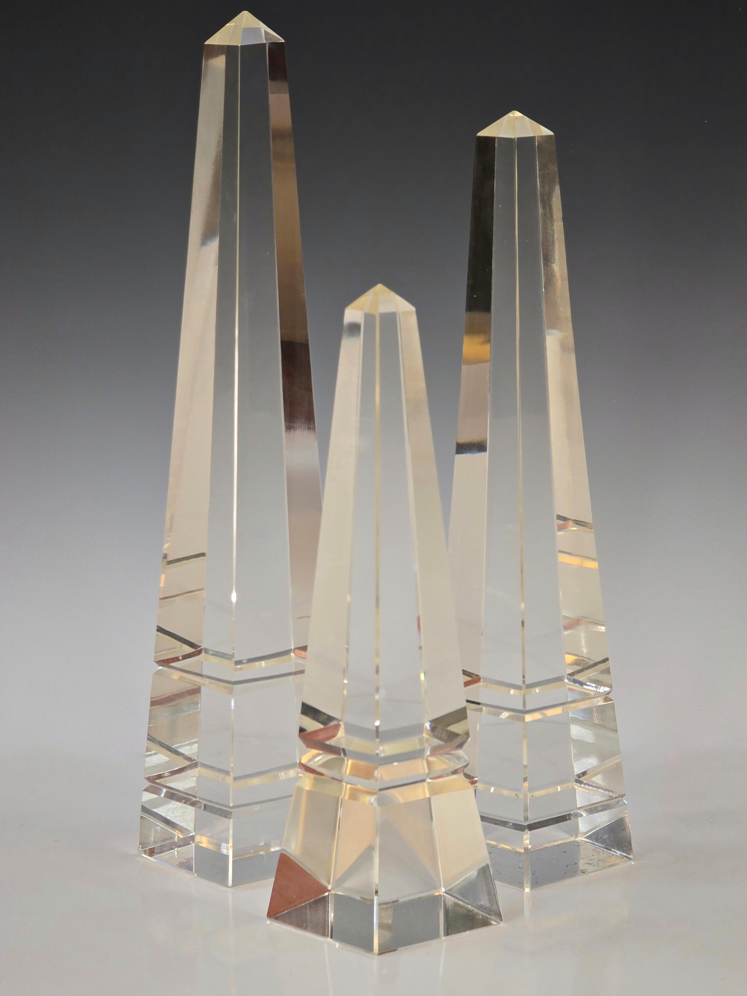 Set of Three Decorative Cut Crystal Obelisks For Sale 6