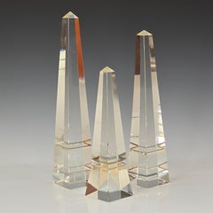 Set of Three Decorative Cut Crystal Obelisks