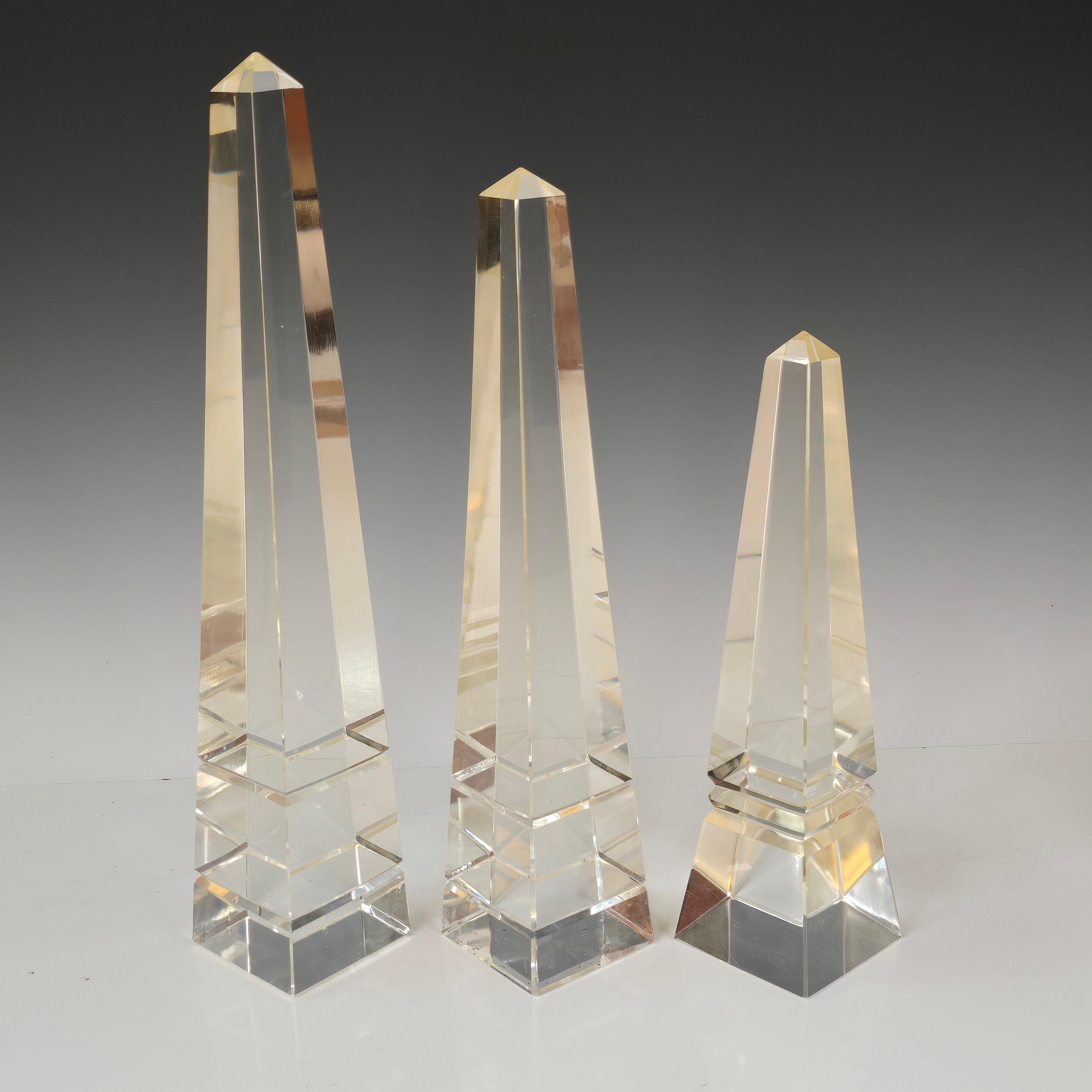 Mid-20th Century Set of Three Decorative Cut Crystal Obelisks For Sale