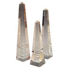 Set of Three Decorative Cut Crystal Obelisks