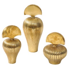 Set of Three Decorative  French 1950's Brass Fluted Bottles..