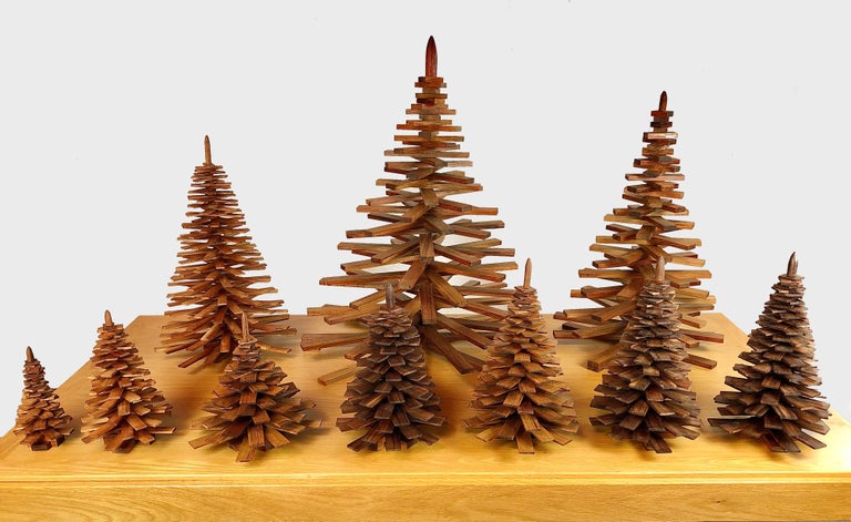 Hand-Crafted Set of Three Decorative Handmade Christmas Trees 