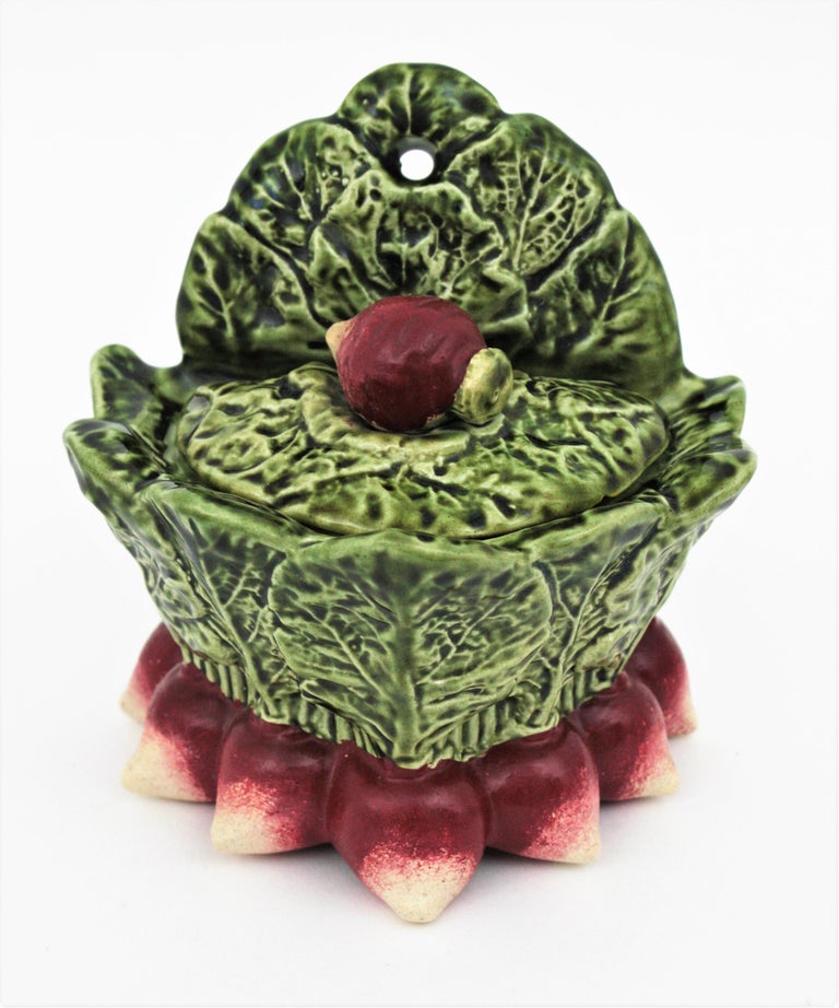 Set of Three Decorative Kitchen Accessories in Glazed Ceramic For Sale