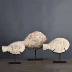 Set of Three Decorative Stone Fish with Natural Patina