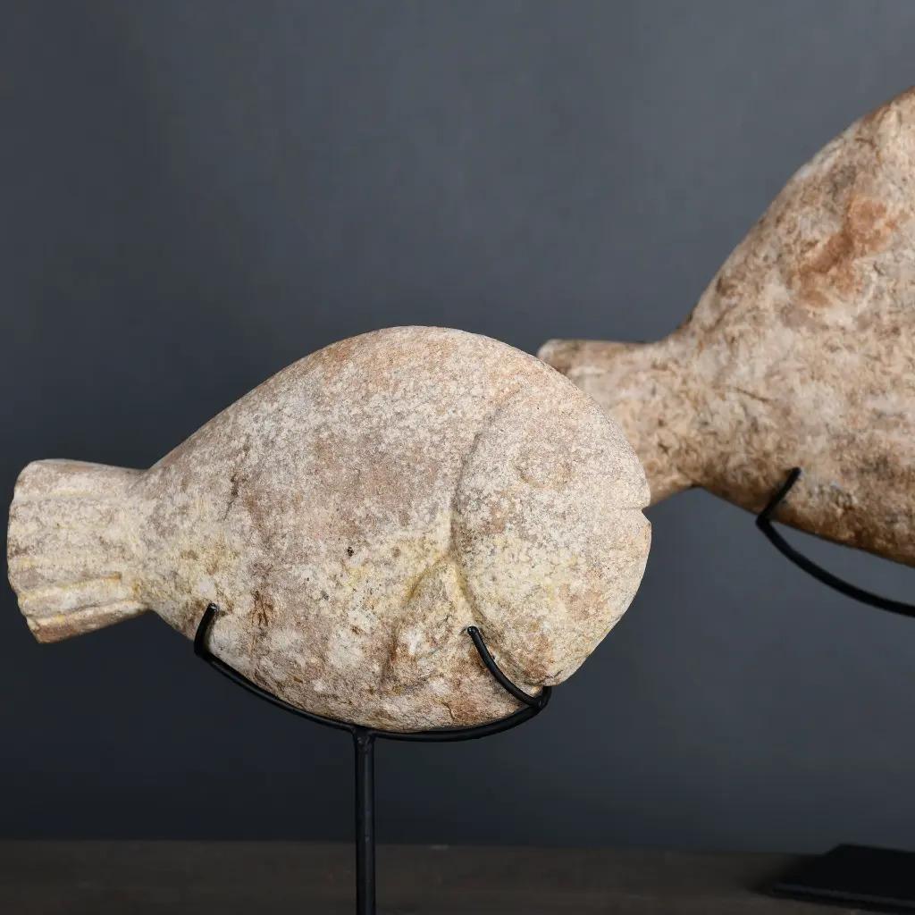 Set of Three Decorative Stone Fish with Natural Patina In Good Condition For Sale In Saint-Ouen, FR
