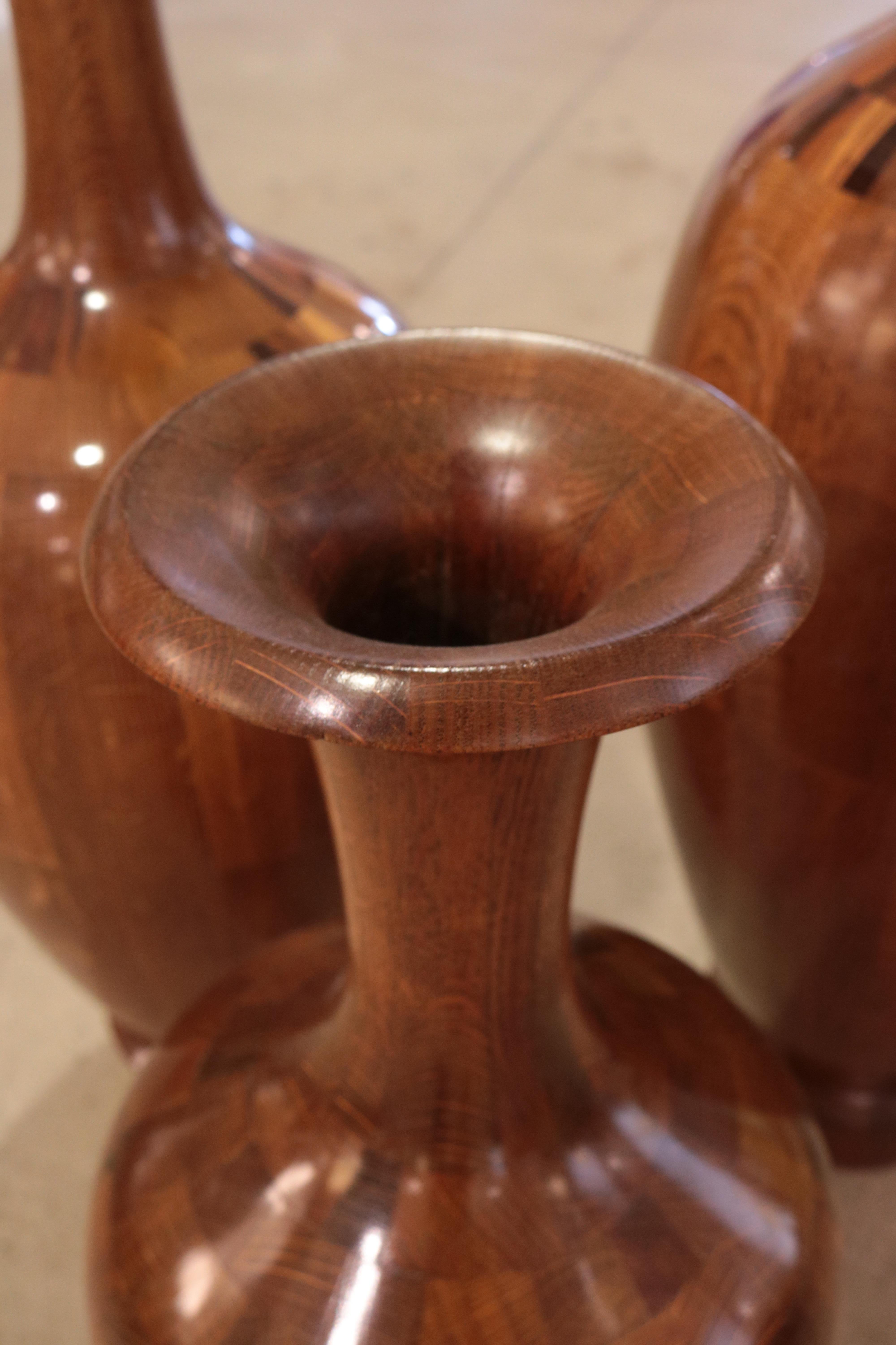 Belgian Set of Three Decorative Wood Vases by De Coene Frères  For Sale