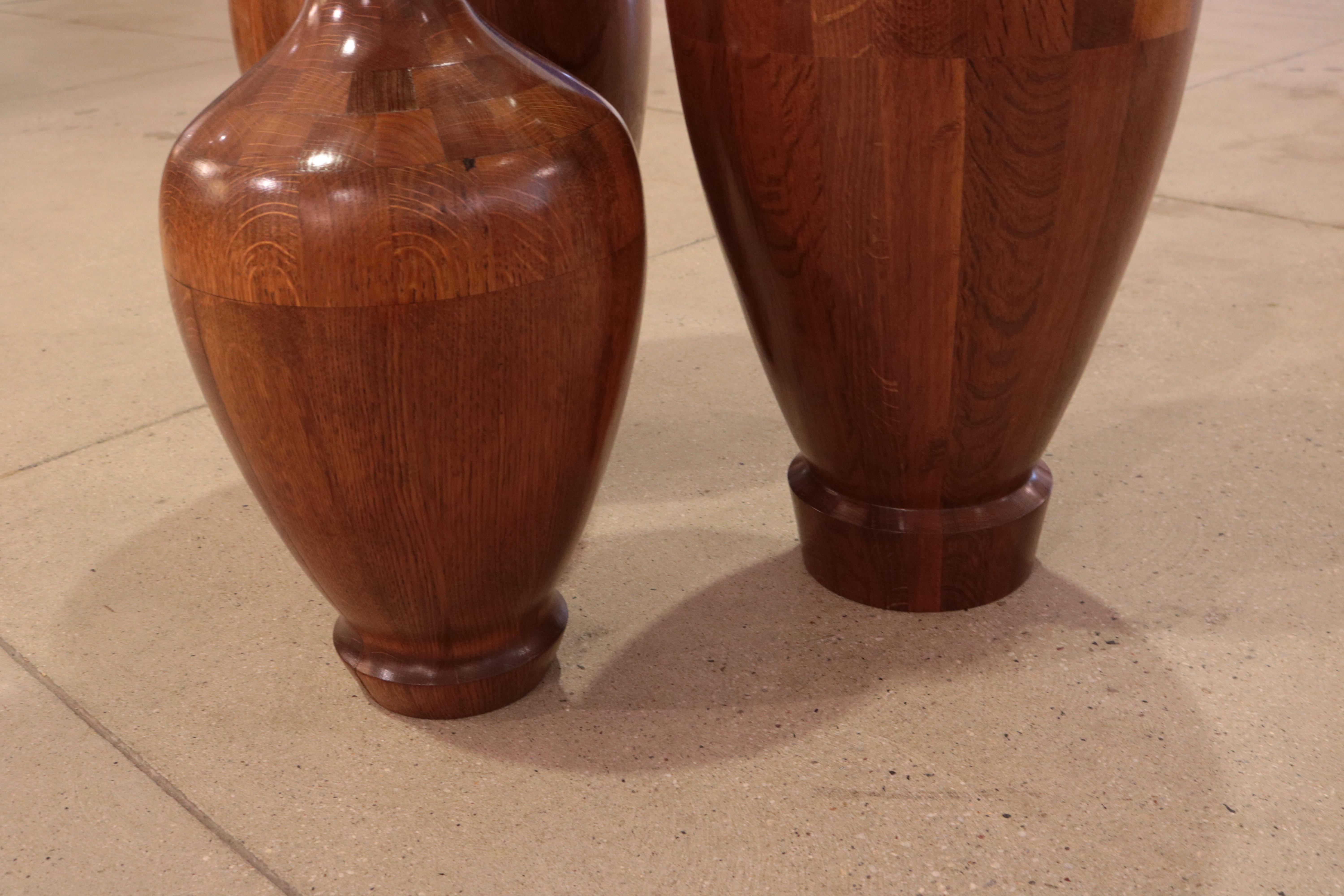 Set of Three Decorative Wood Vases by De Coene Frères  For Sale 2